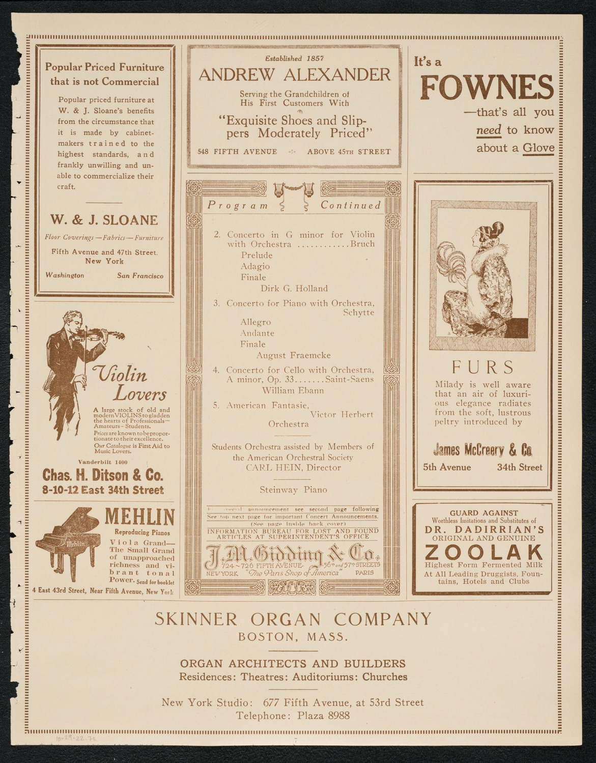 New York College of Music and American Conservatory of Music Faculty Concert with Orchestra, October 29, 1922, program page 7