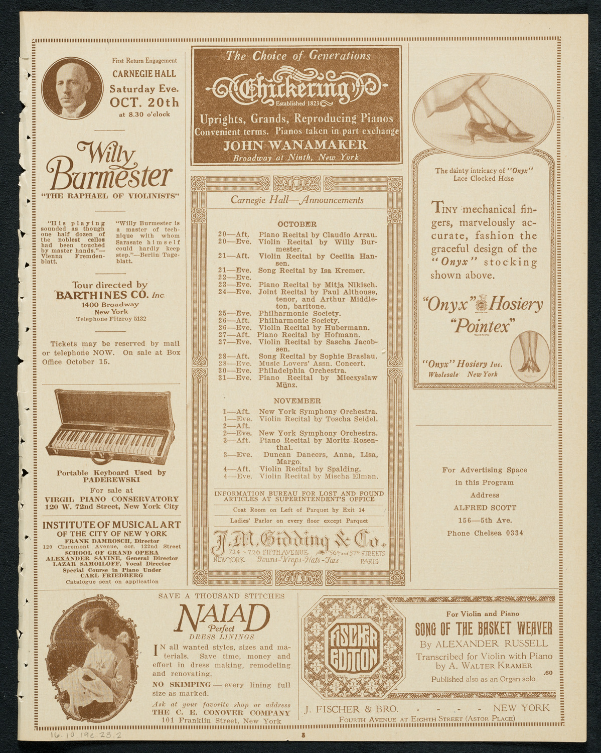 Sistine Chapel Choir, October 19, 1923, program page 3