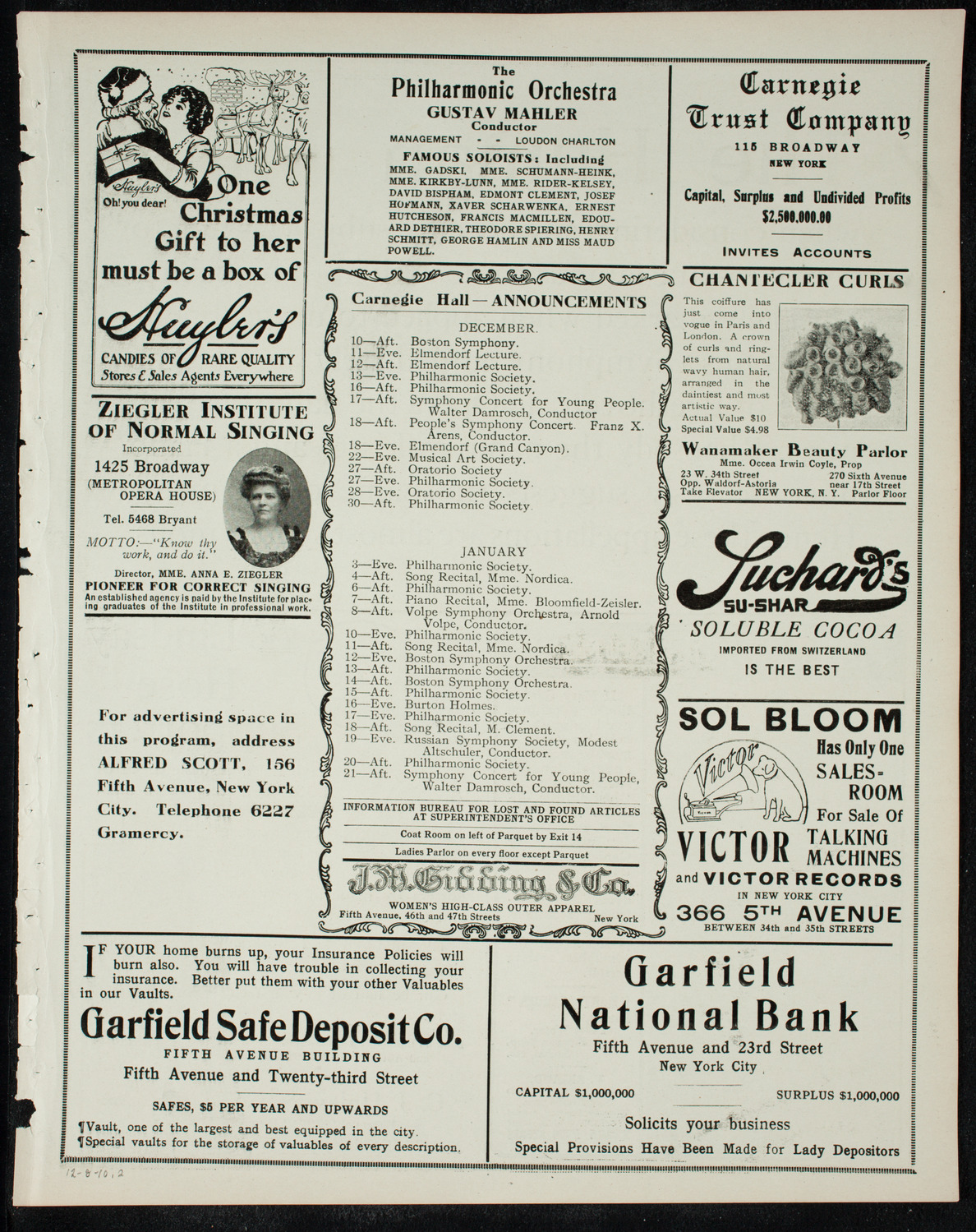 Boston Symphony Orchestra, December 8, 1910, program page 3