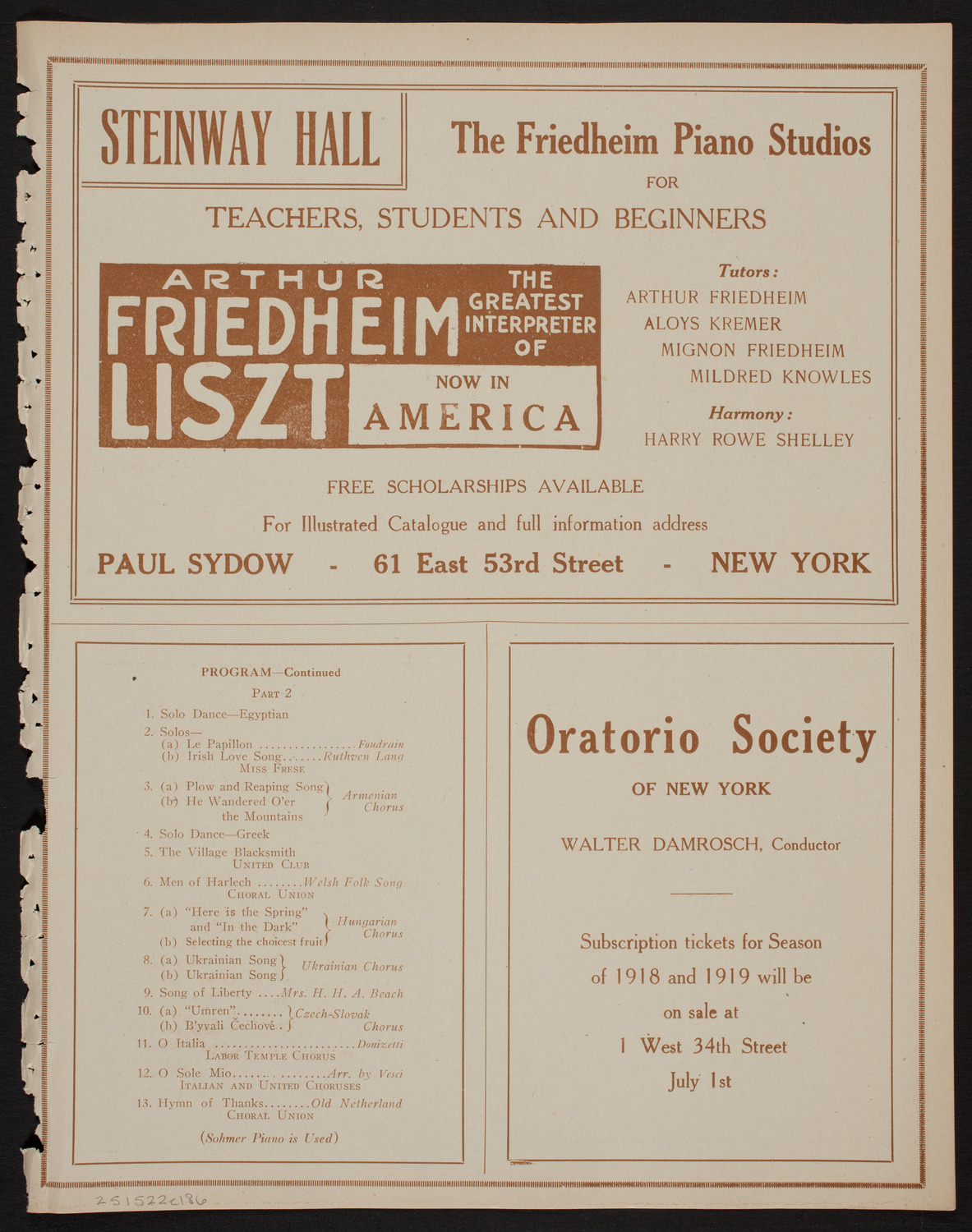 International Music Festival Chorus assisted by People's Choral Union, May 22, 1918, program page 11