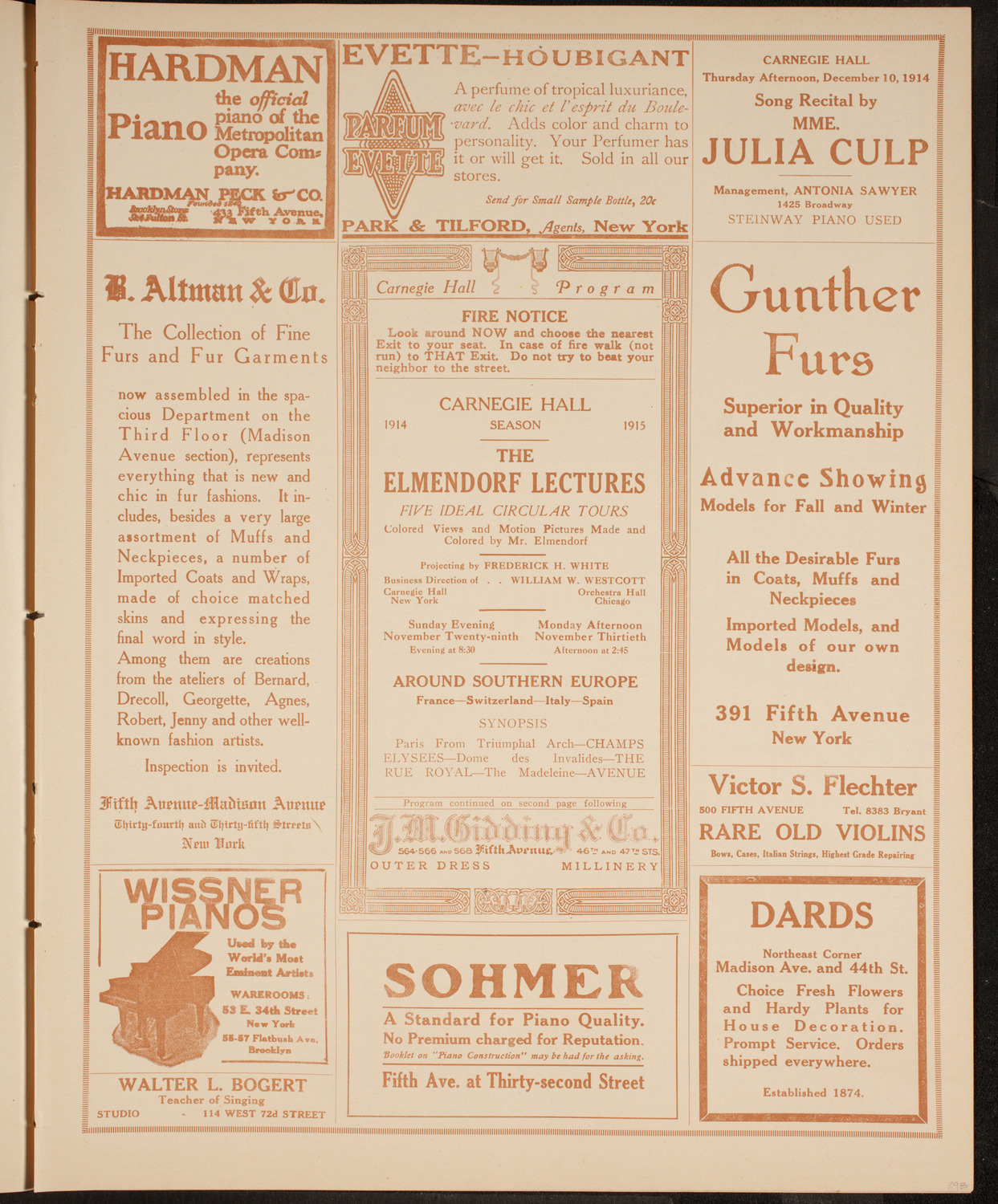 Elmendorf Lecture: Around Southern Europe, November 29, 1914, program page 5