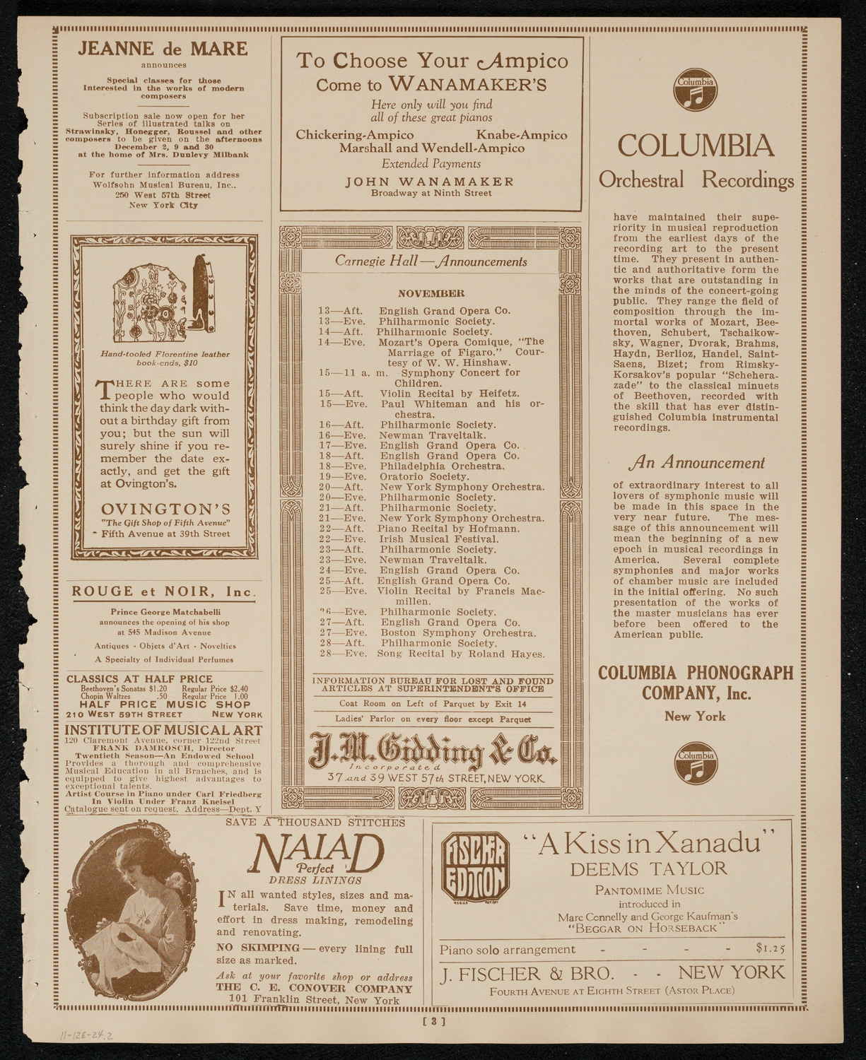 New York Philharmonic Students' Concert, November 12, 1924, program page 3