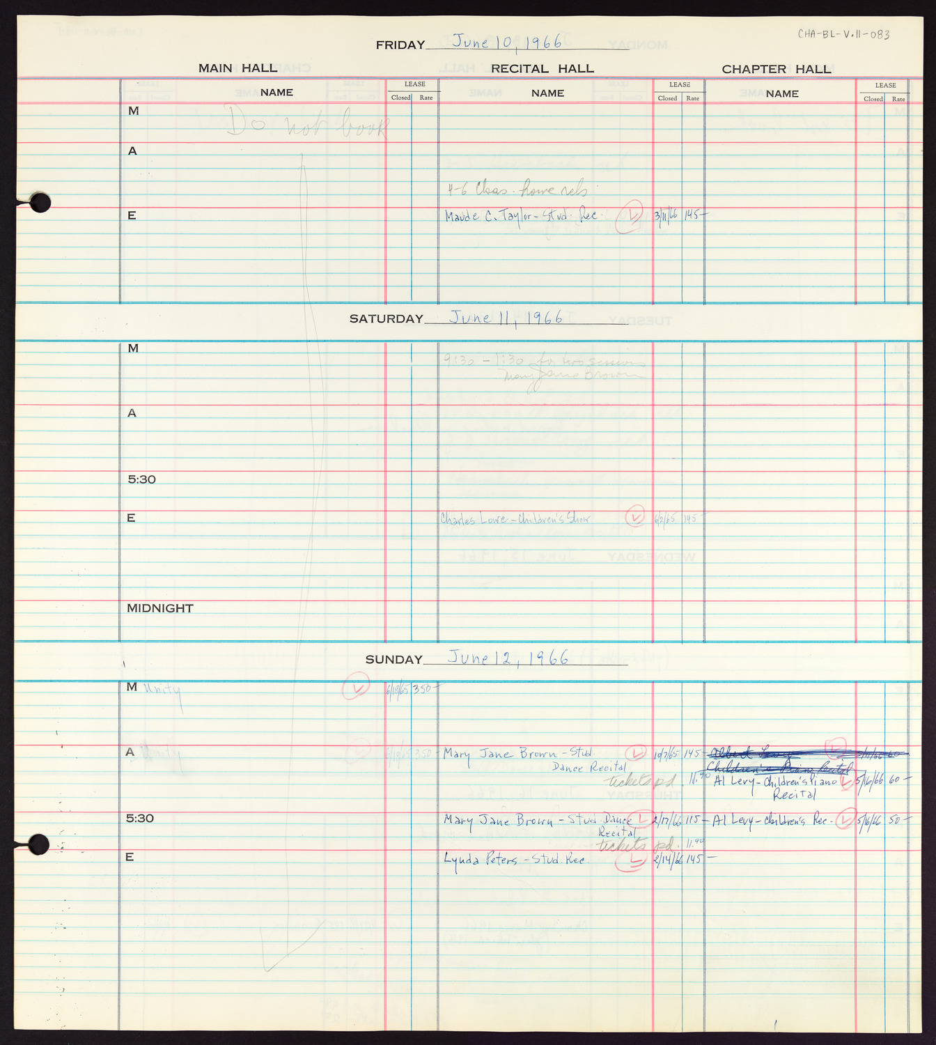 Carnegie Hall Booking Ledger, volume 11, page 83