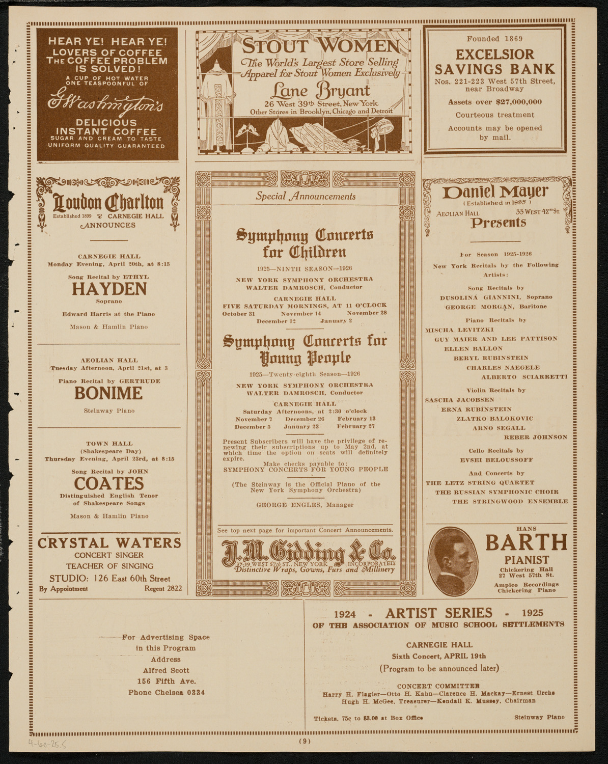 Benefit: Cathedral of St. John the Divine/ Film: U.S. Lawn Tennis Association, April 6, 1925, program page 9