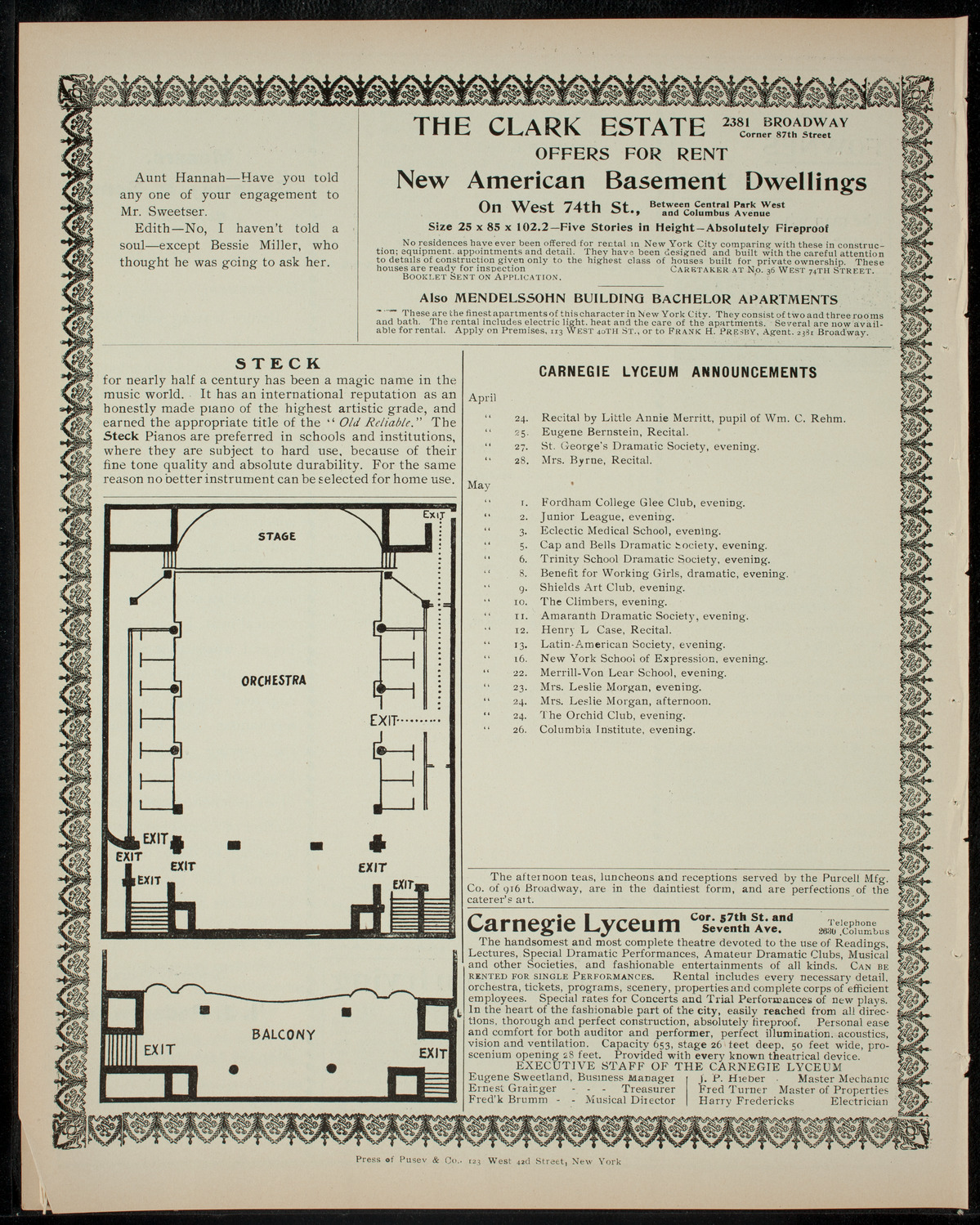 American Academy of Dramatic Arts Private Dress Rehearsal, April 24, 1905, program page 4
