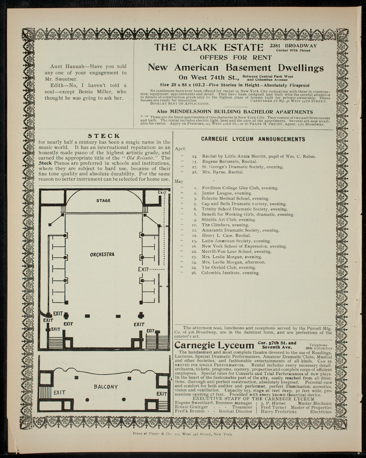 American Academy of Dramatic Arts Private Dress Rehearsal, April 24, 1905, program page 4