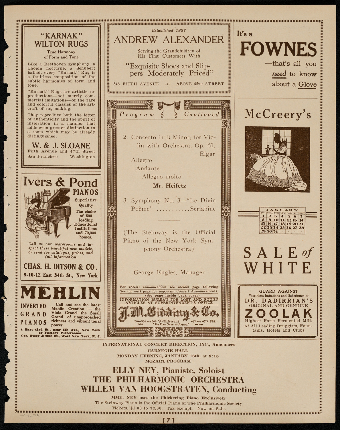 New York Symphony Orchestra, January 5, 1922, program page 7