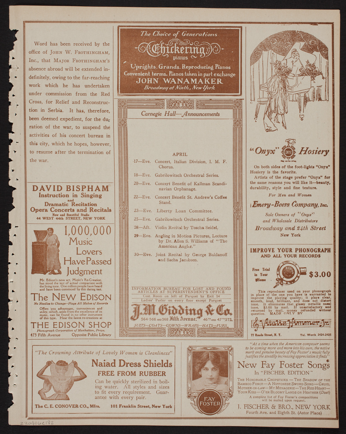 Meeting: The Humanitarian Cult, April 16, 1918, program page 3