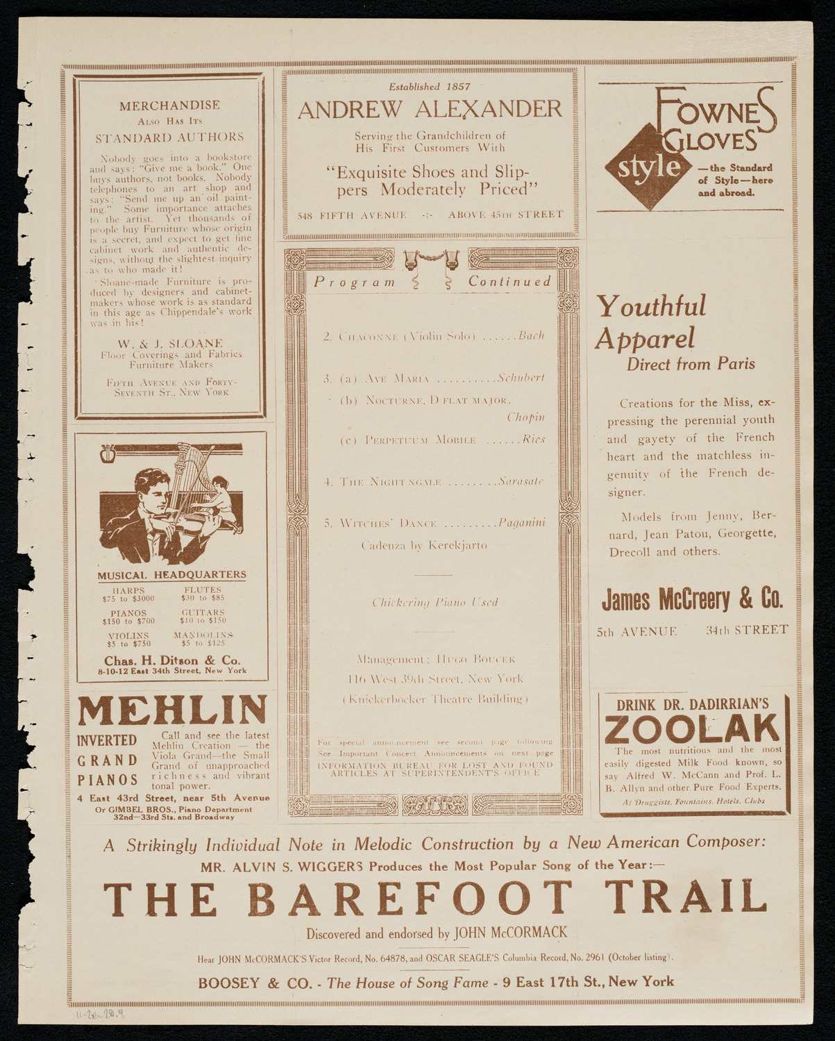 Duci de Kerekjarto, violin, November 2, 1920, program page 7