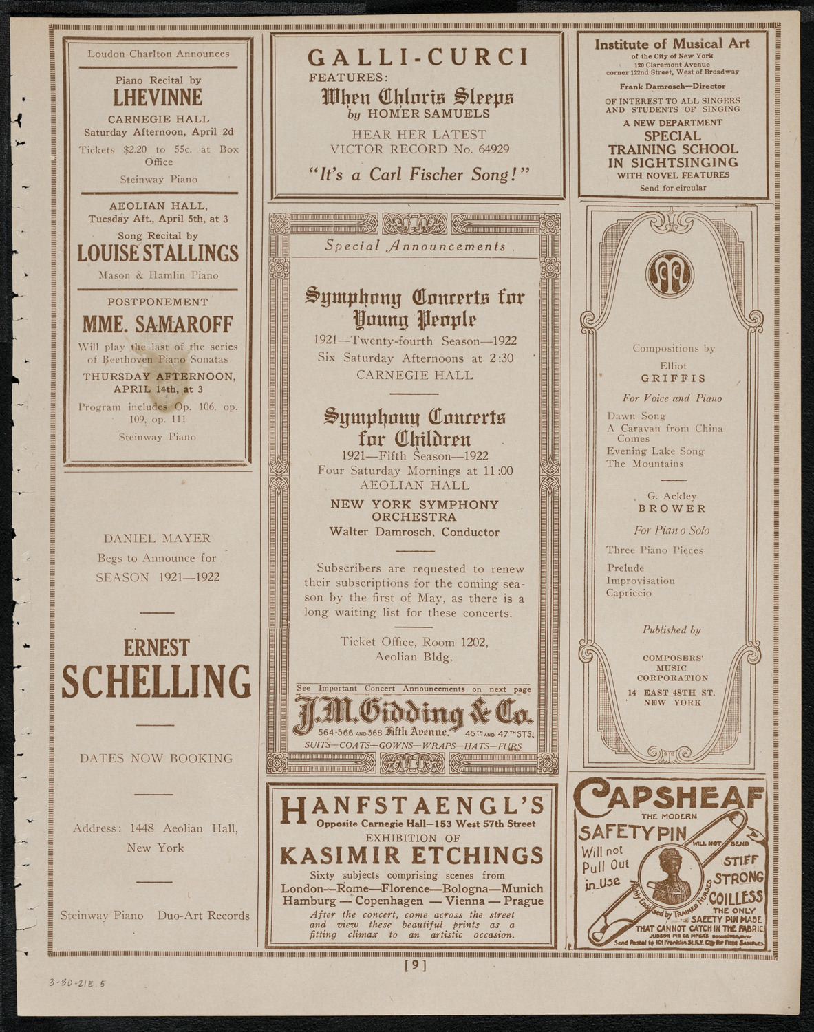 Mecca Temple of New York: Ancient Arabic Order of the Nobles of the Mystic Shrine, March 30, 1921, program page 9