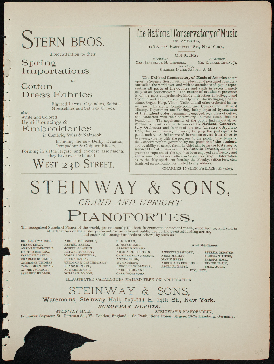 Damrosch Sunday Concert, January 24, 1892, program page 7