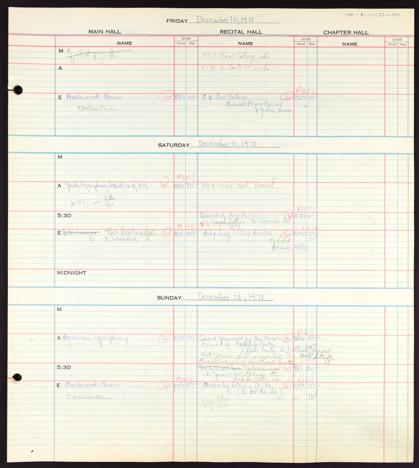 Carnegie Hall Booking Ledger, volume 17, page 31