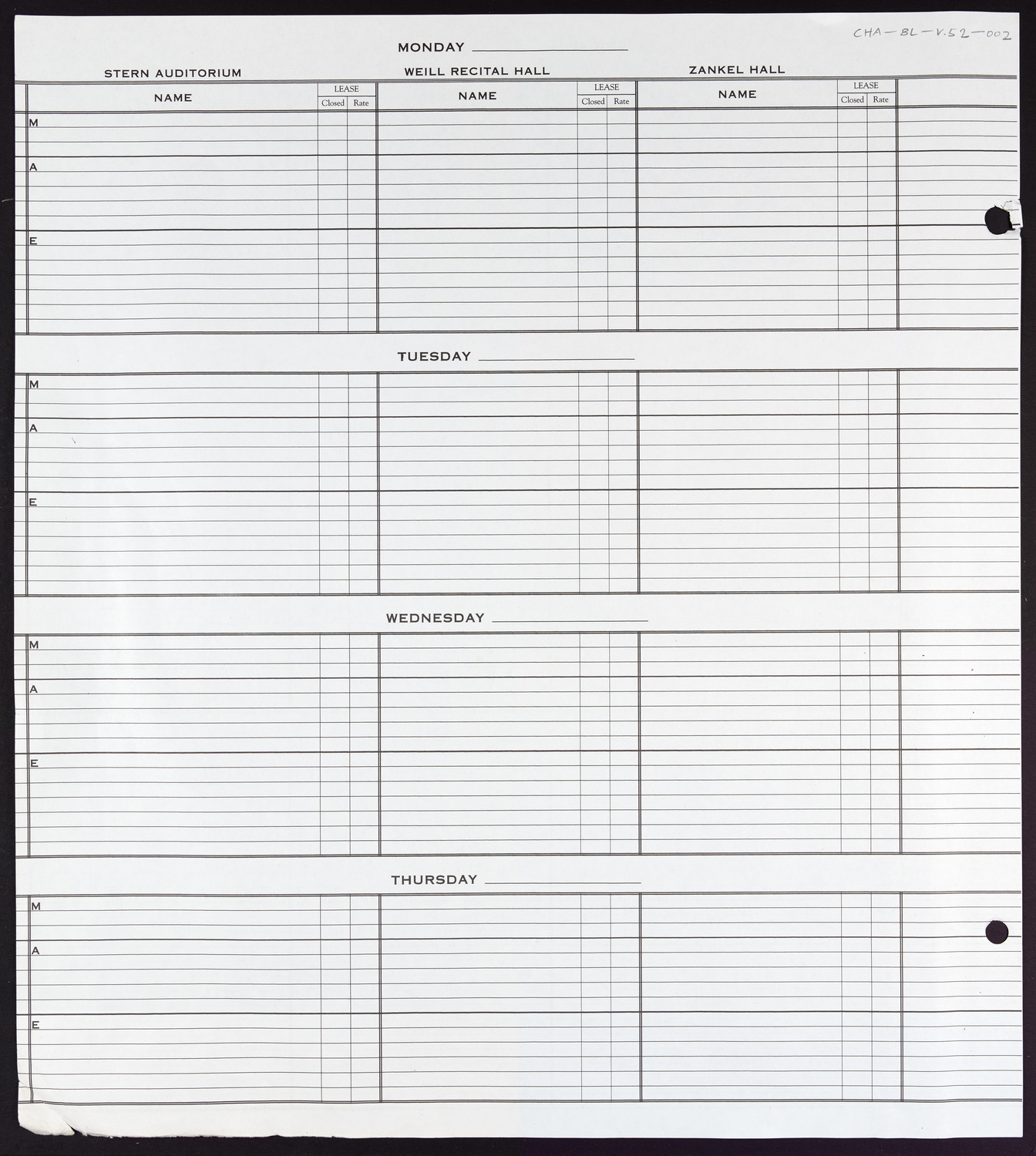 Carnegie Hall Booking Ledger, volume 52, page 2