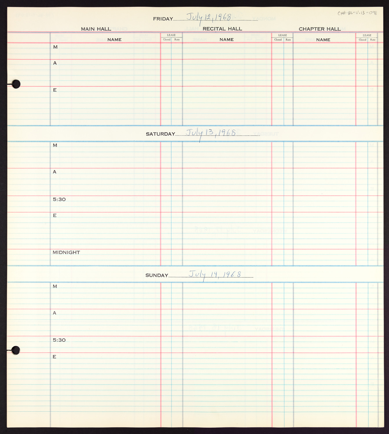 Carnegie Hall Booking Ledger, volume 13, page 91