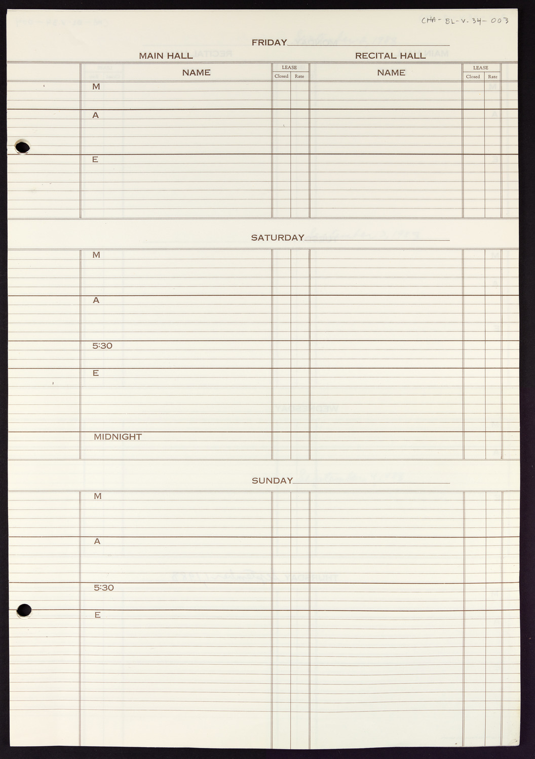 Carnegie Hall Booking Ledger, volume 34, page 3