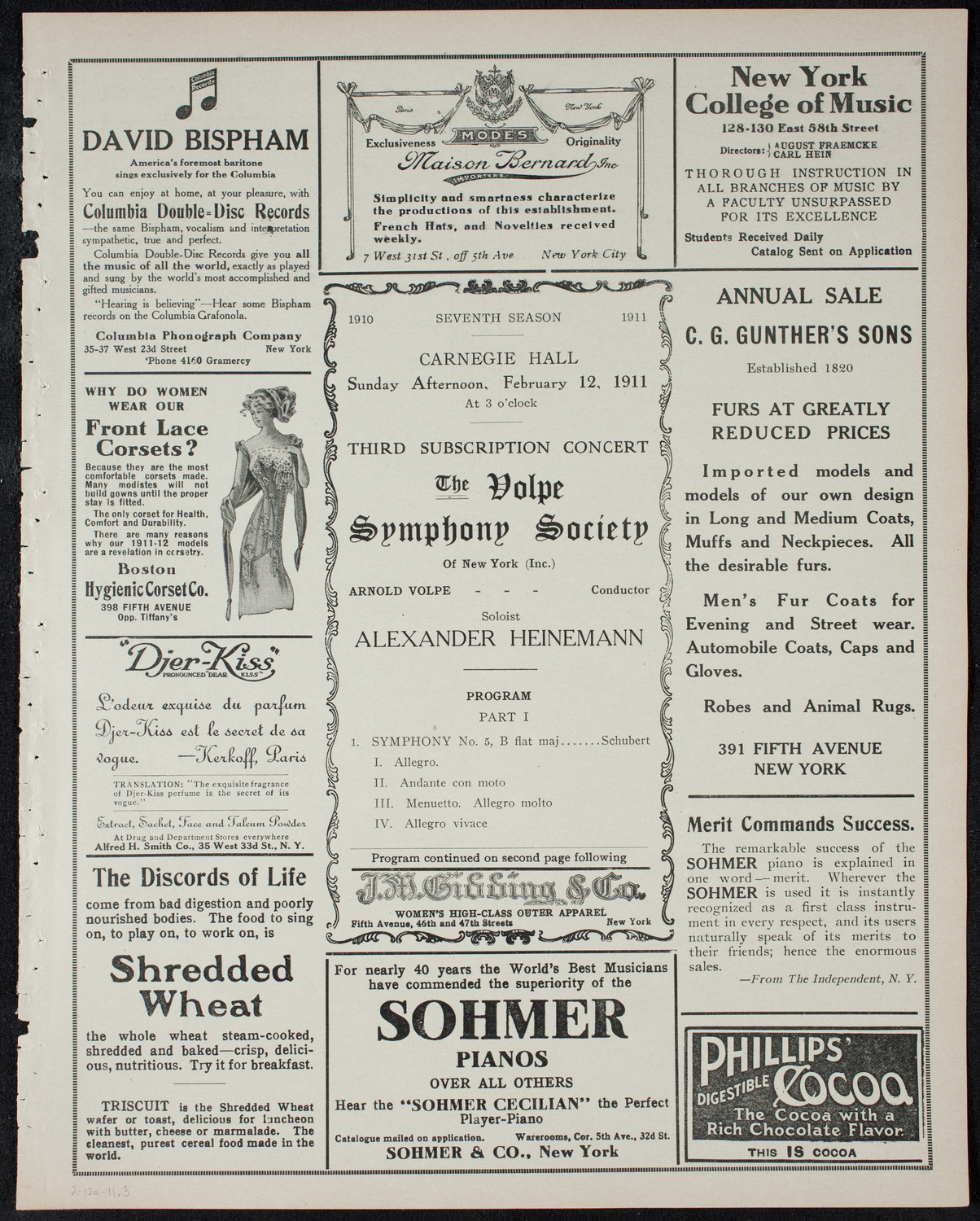 Volpe Symphony Society of New York, February 12, 1911, program page 5