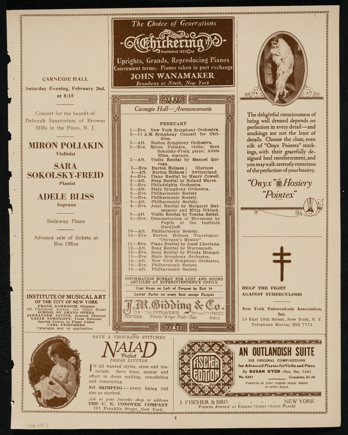 New York Symphony Orchestra: Beethoven Cycle, January 31, 1924, program page 3