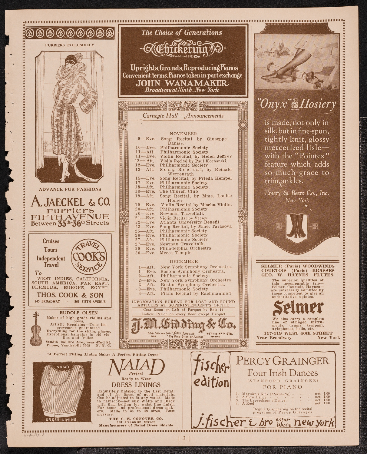 Elly Ney, Piano, November 8, 1921, program page 3