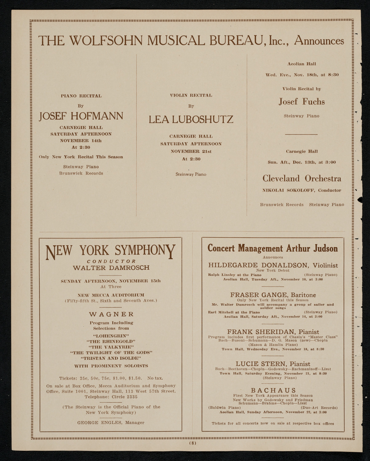 Mischa Elman, Violin, November 8, 1925, program page 8