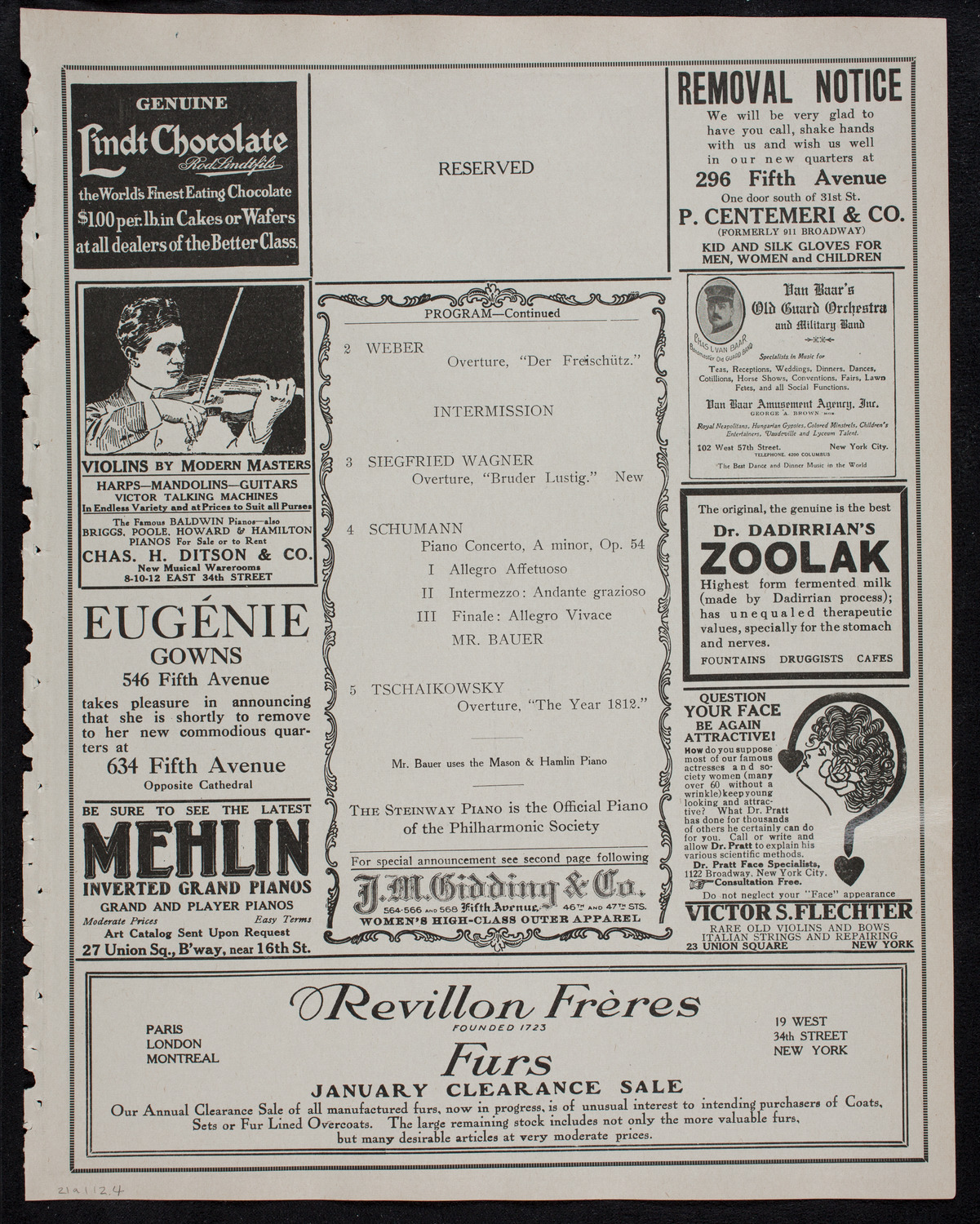 New York Philharmonic, January 21, 1912, program page 7