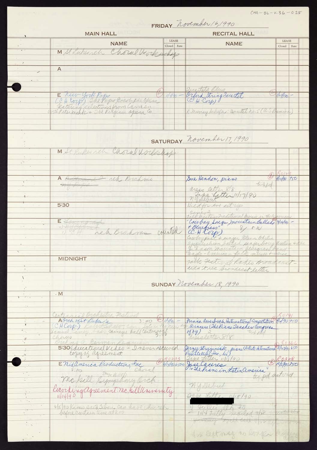 Carnegie Hall Booking Ledger, volume 36, page 25