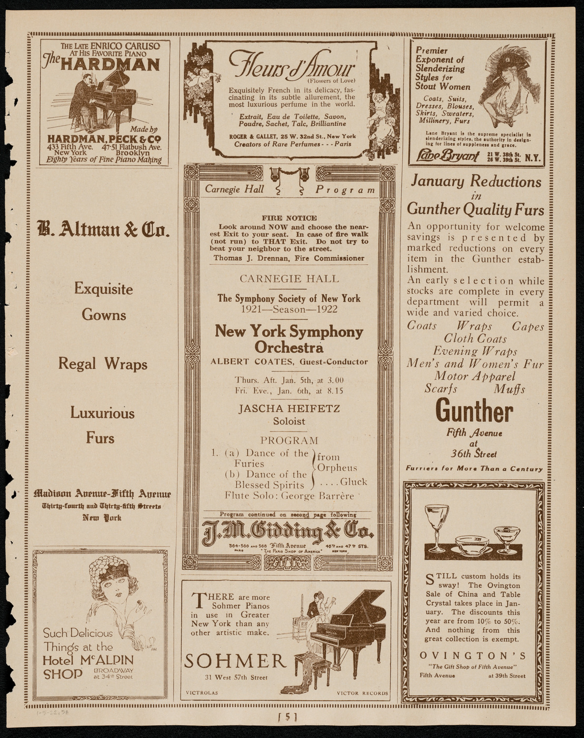 New York Symphony Orchestra, January 5, 1922, program page 5