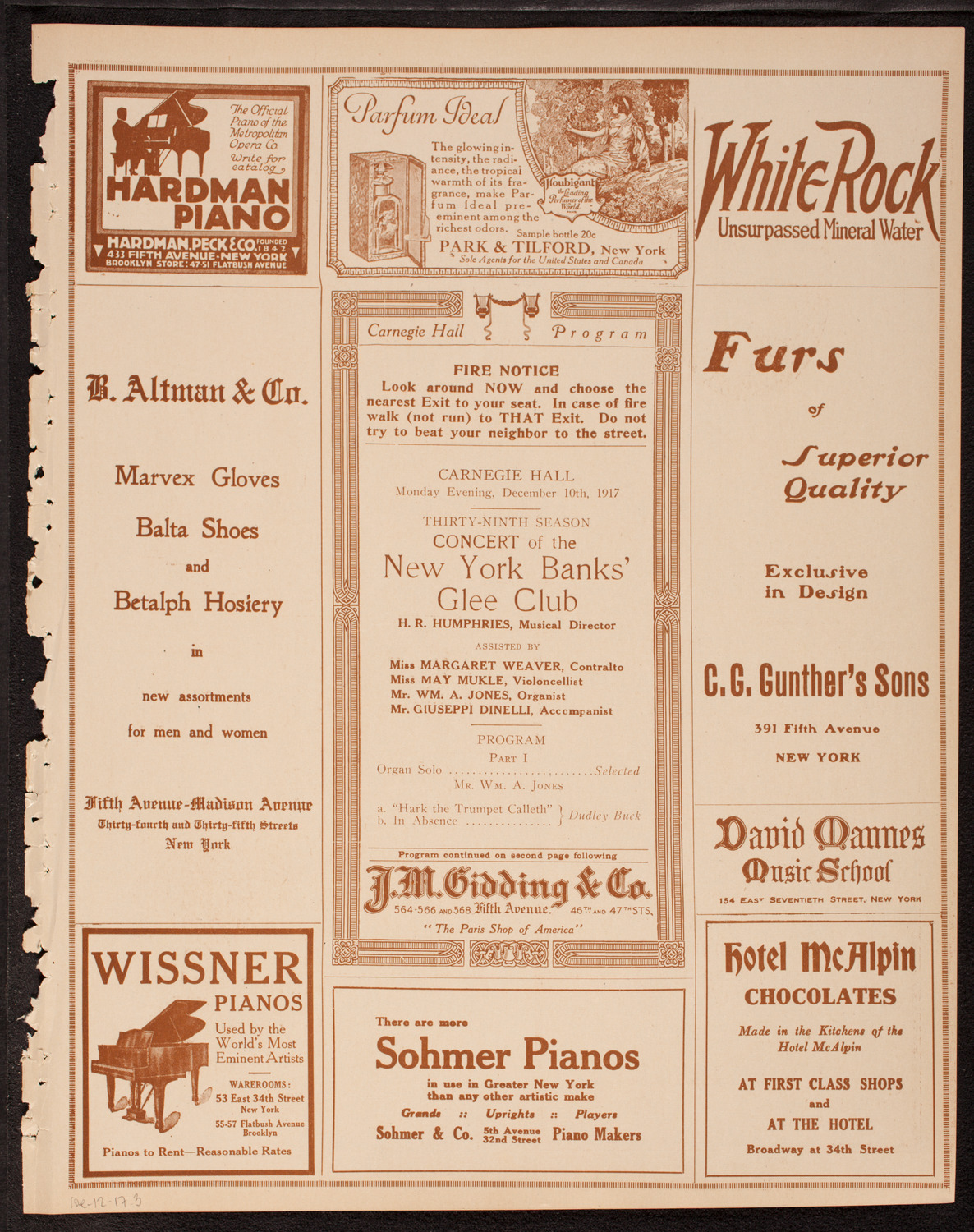 New York Banks' Glee Club, December 10, 1917, program page 5