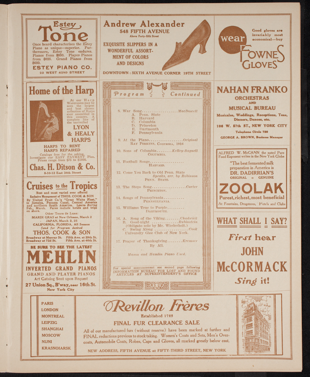 Intercollegiate Glee Club Contest, March 4, 1916, program page 7