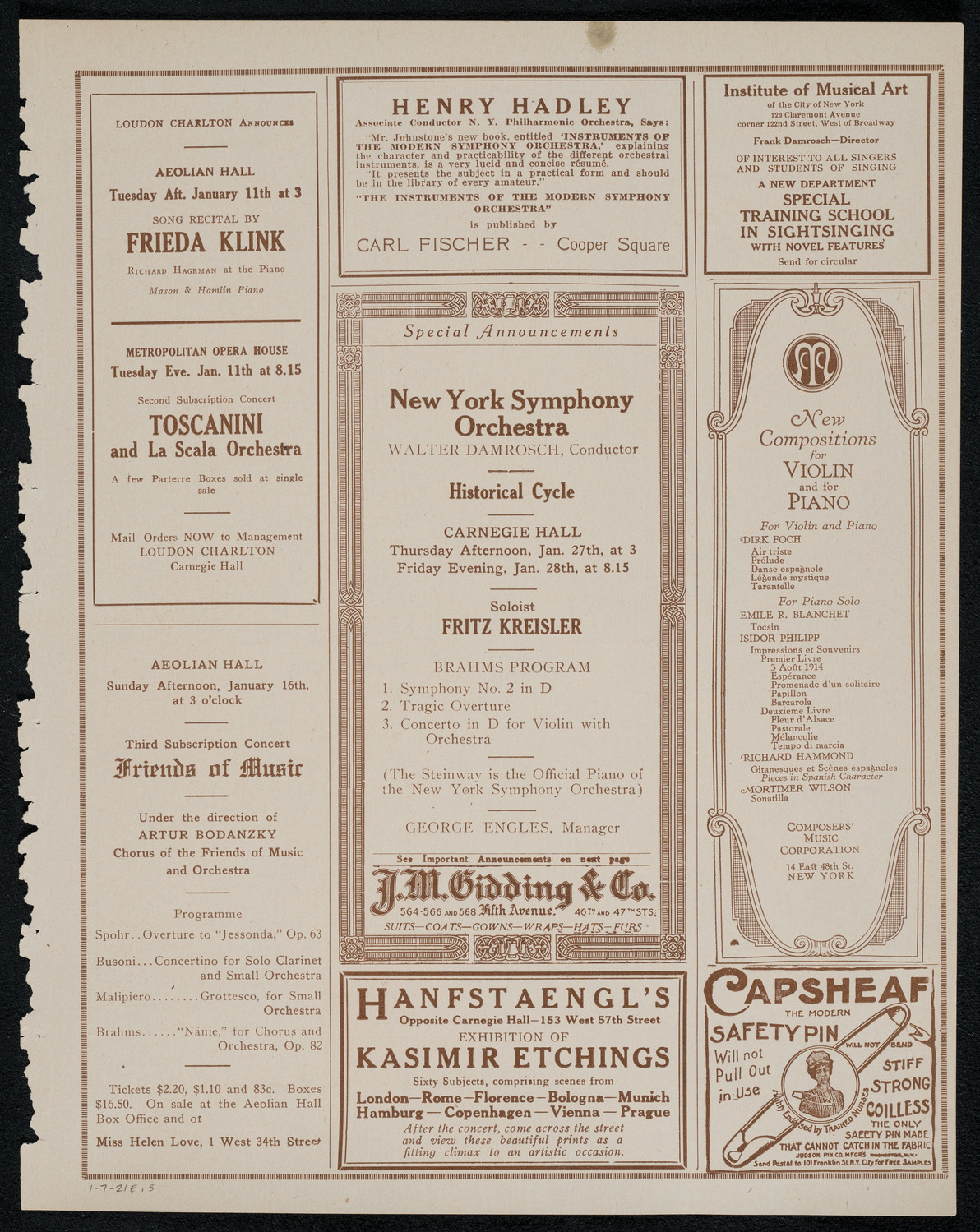 New York Symphony Orchestra, January 7, 1921, program page 9