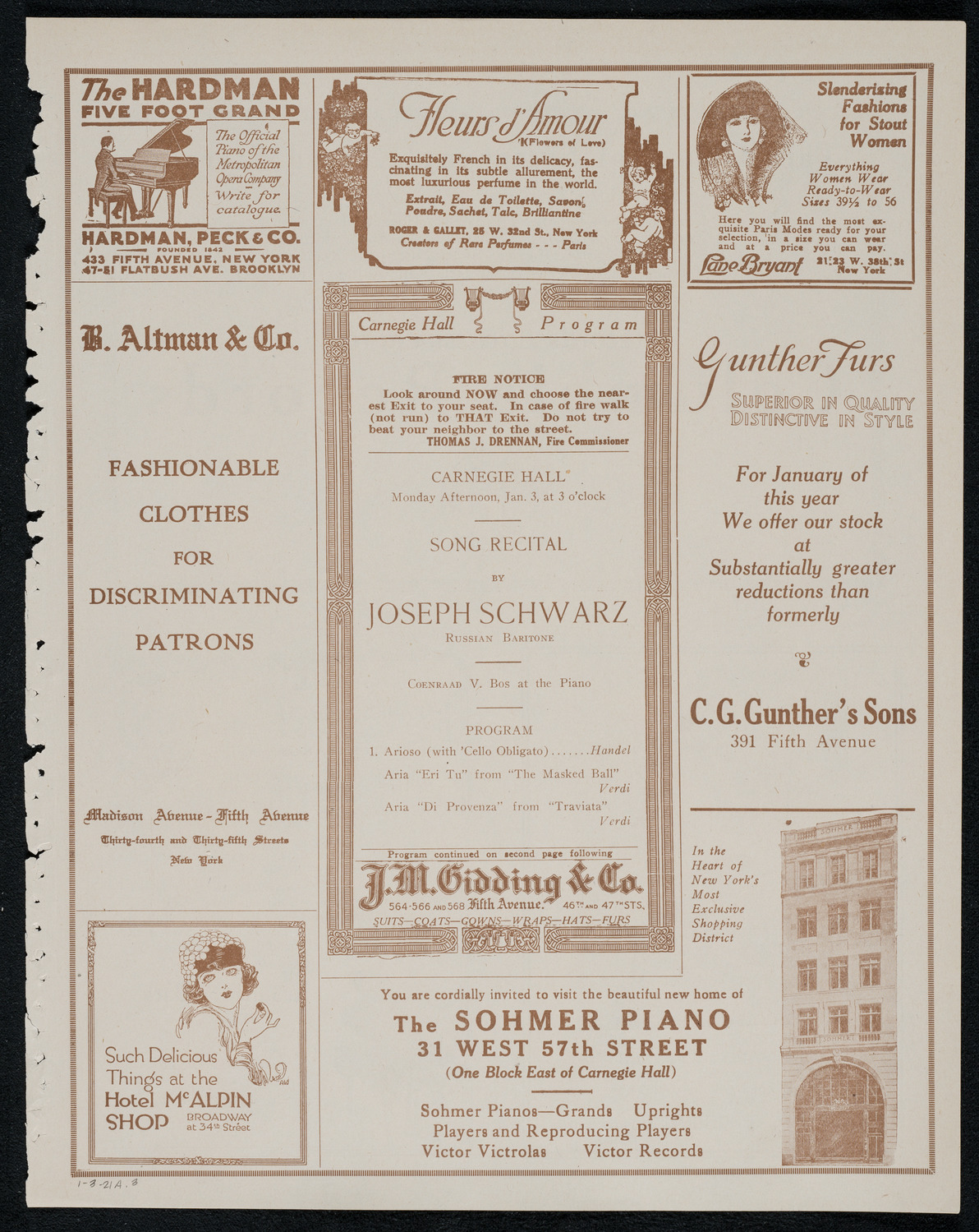 Joseph Schwarz, Baritone, January 3, 1921, program page 5