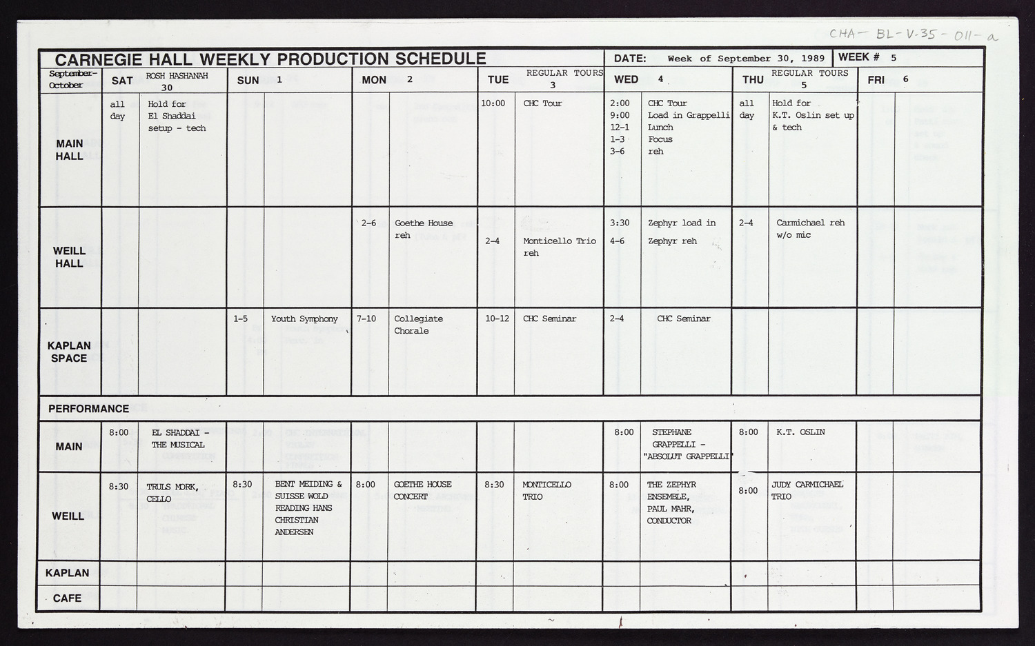 Carnegie Hall Booking Ledger, volume 35, page 11a