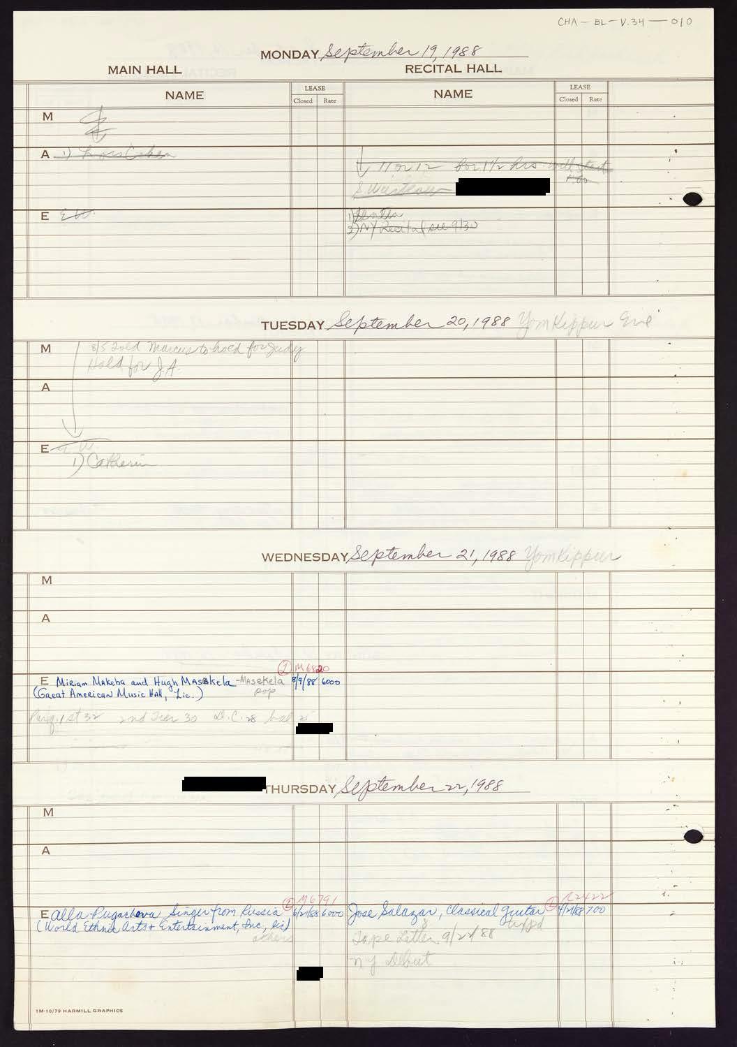 Carnegie Hall Booking Ledger, volume 34, page 10