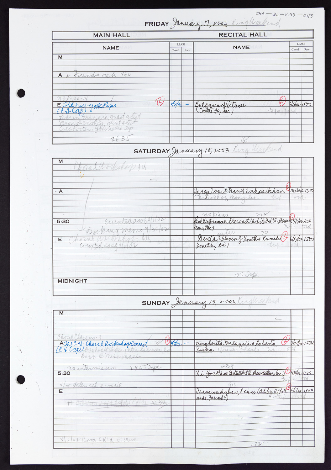 Carnegie Hall Booking Ledger, volume 48, page 43