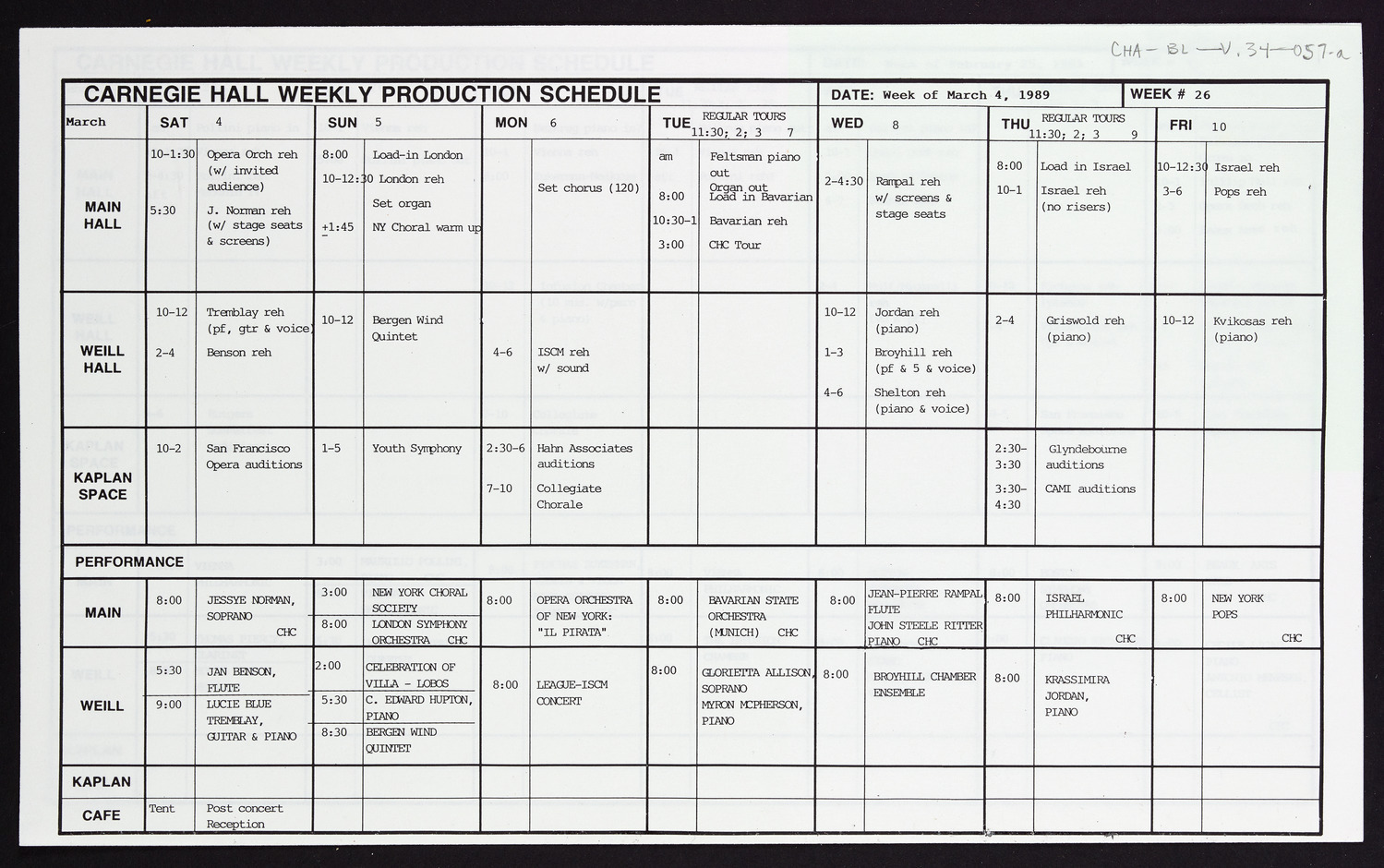 Carnegie Hall Booking Ledger, volume 34, page 57a