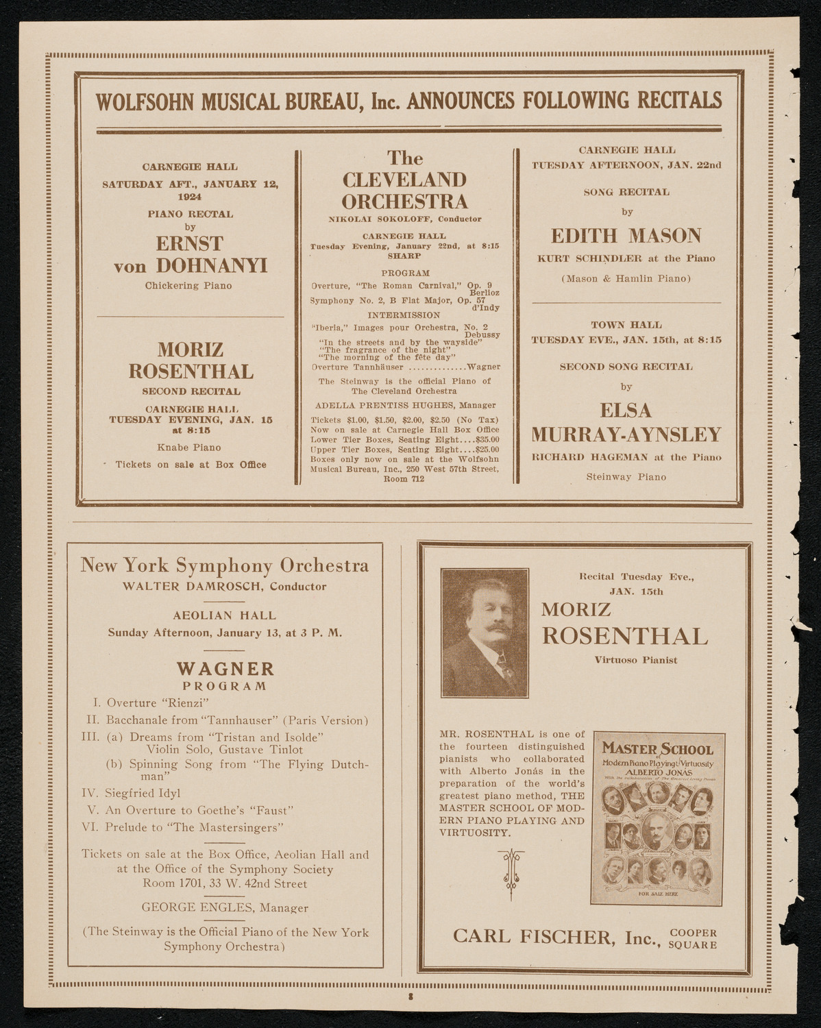 New York Symphony Orchestra: Beethoven Cycle, January 10, 1924, program page 8