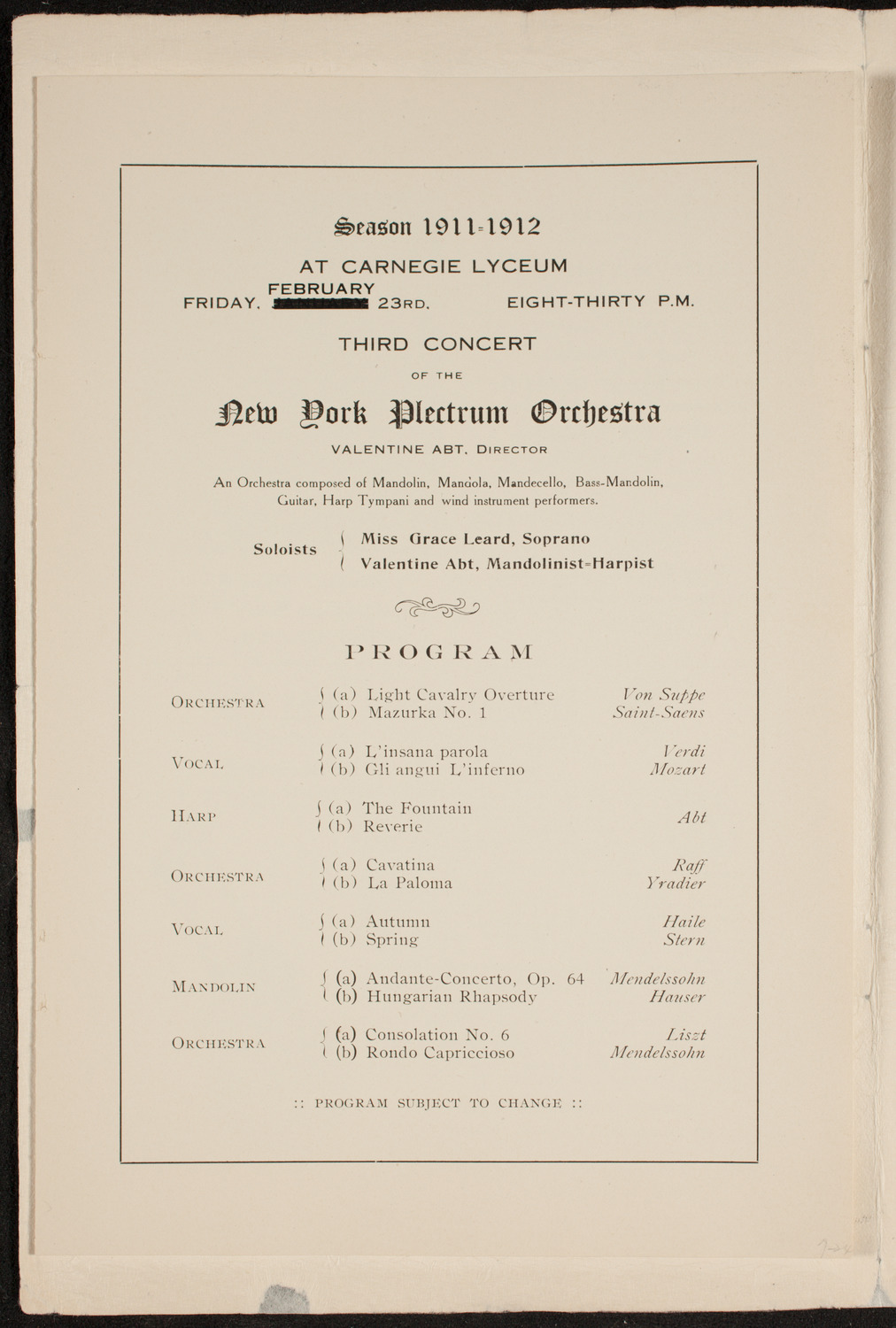 New York Plectrum Orchestra, February 23, 1912, program page 2