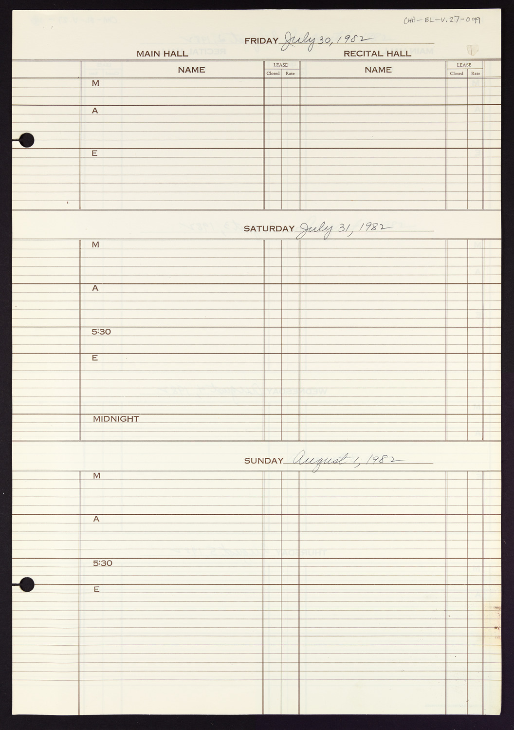 Carnegie Hall Booking Ledger, volume 27, page 99