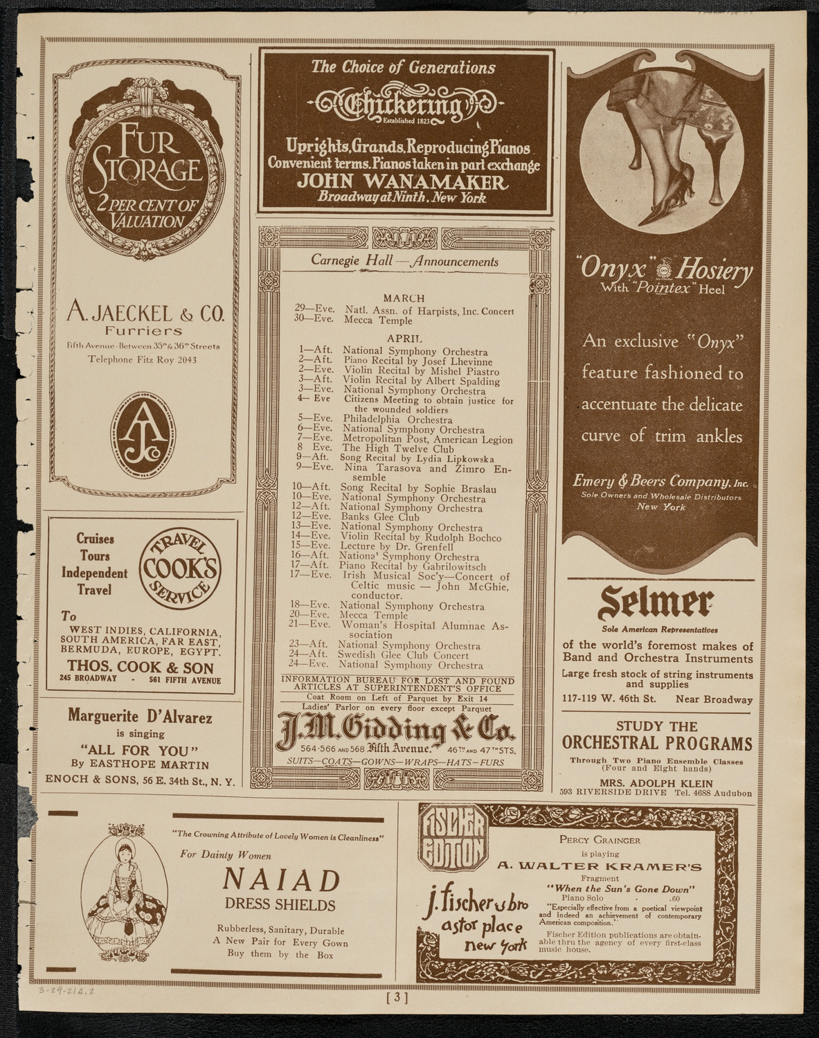 National Symphony Orchestra, March 29, 1921, program page 3