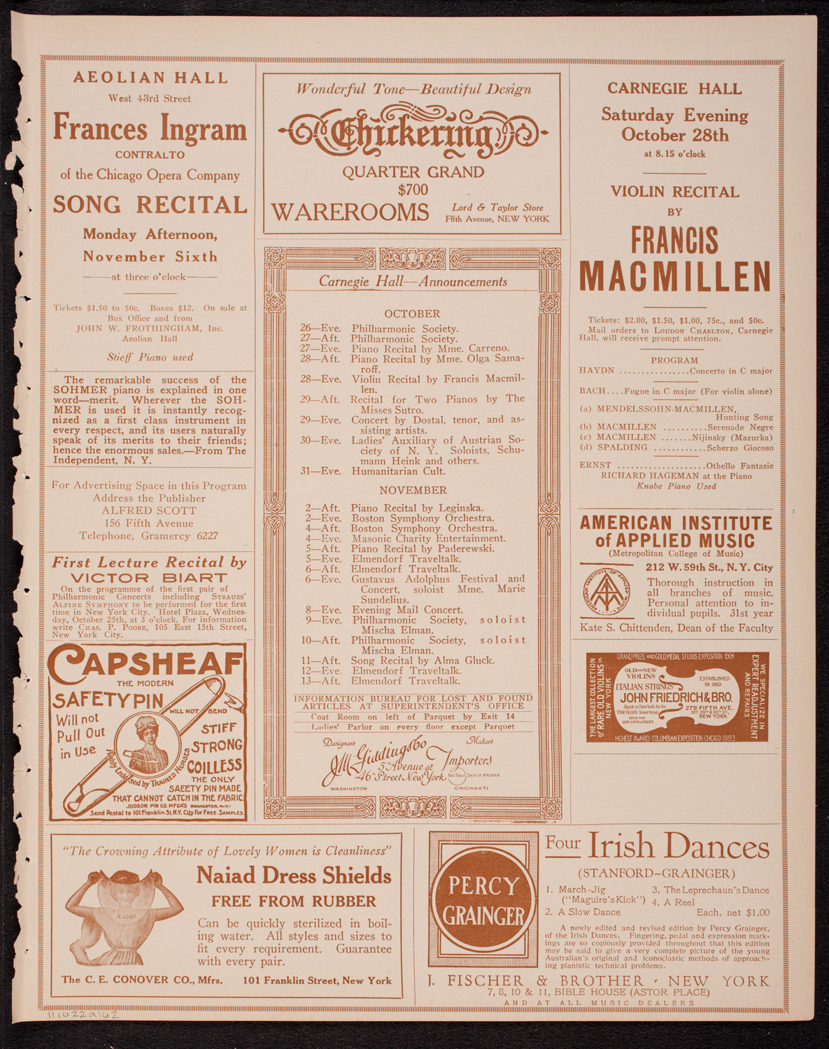 People's Symphony Concert, October 22, 1916, program page 3