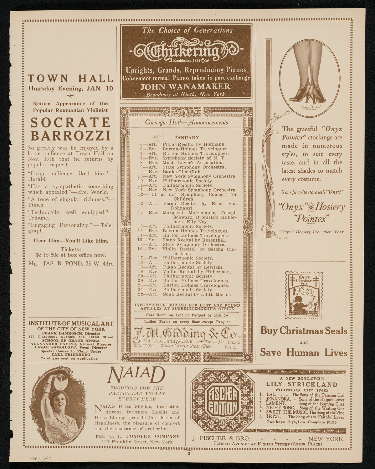 New York Philharmonic, January 5, 1924, program page 3