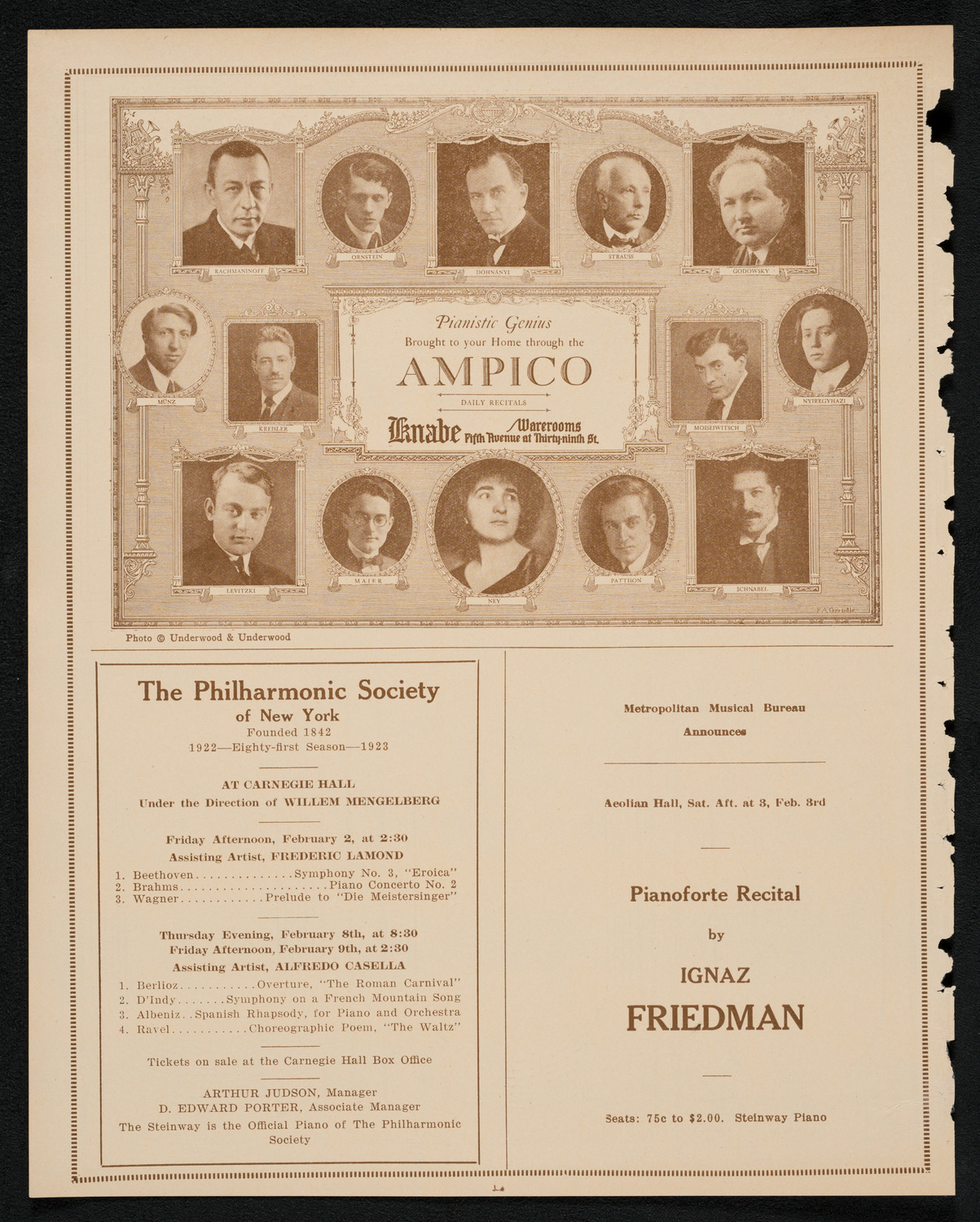 Society of the Friends of Music, January 31, 1923, program page 12