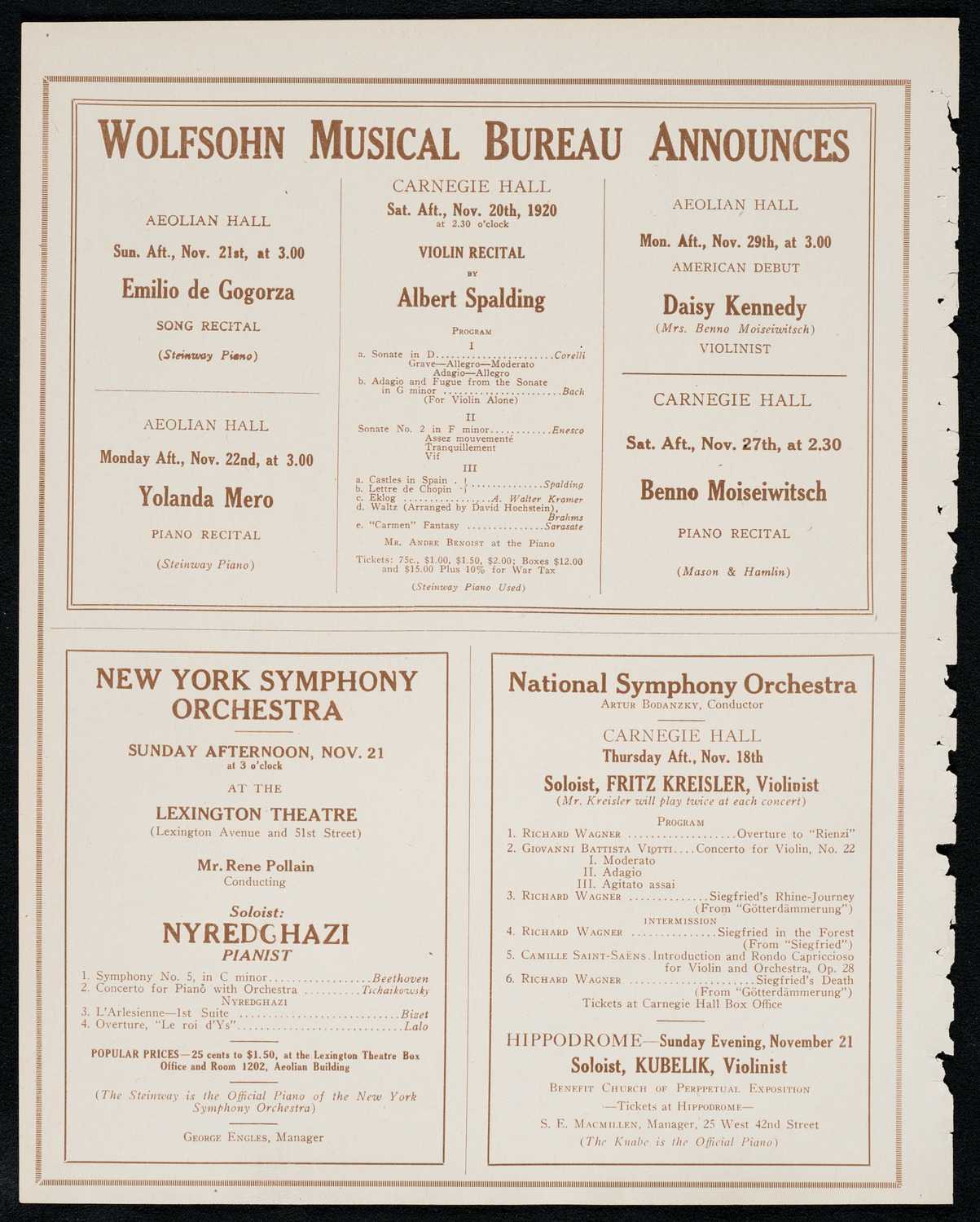 Tito Schipa, Tenor, November 17, 1920, program page 8