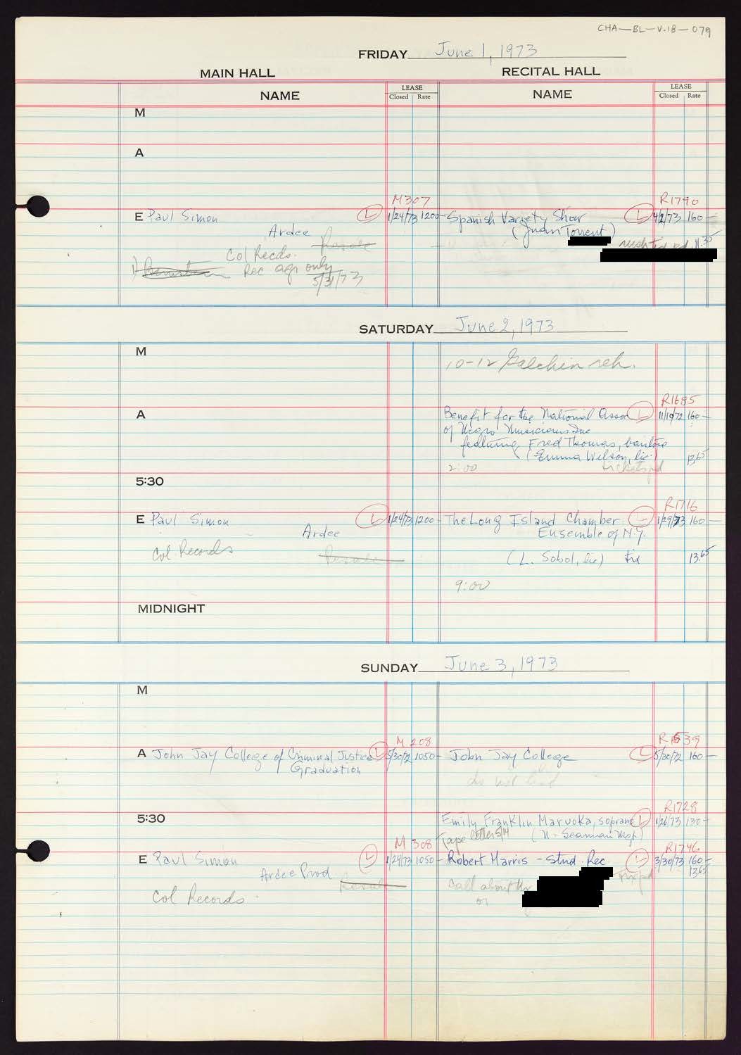 Carnegie Hall Booking Ledger, volume 18, page 79