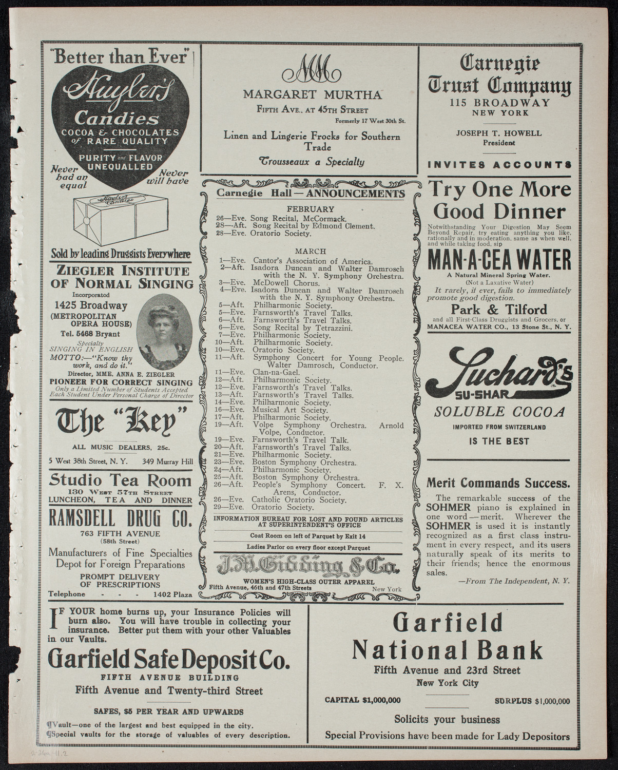 New York Philharmonic, February 26, 1911, program page 3