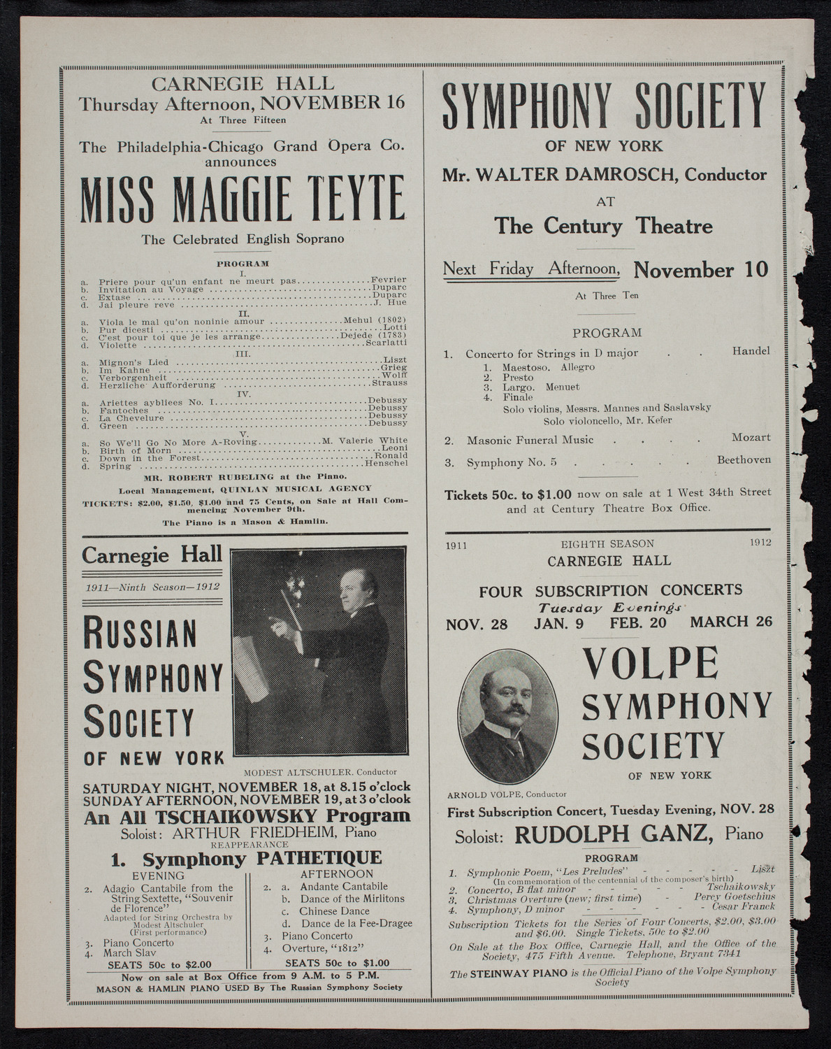 Boston Symphony Orchestra, November 9, 1911, program page 10