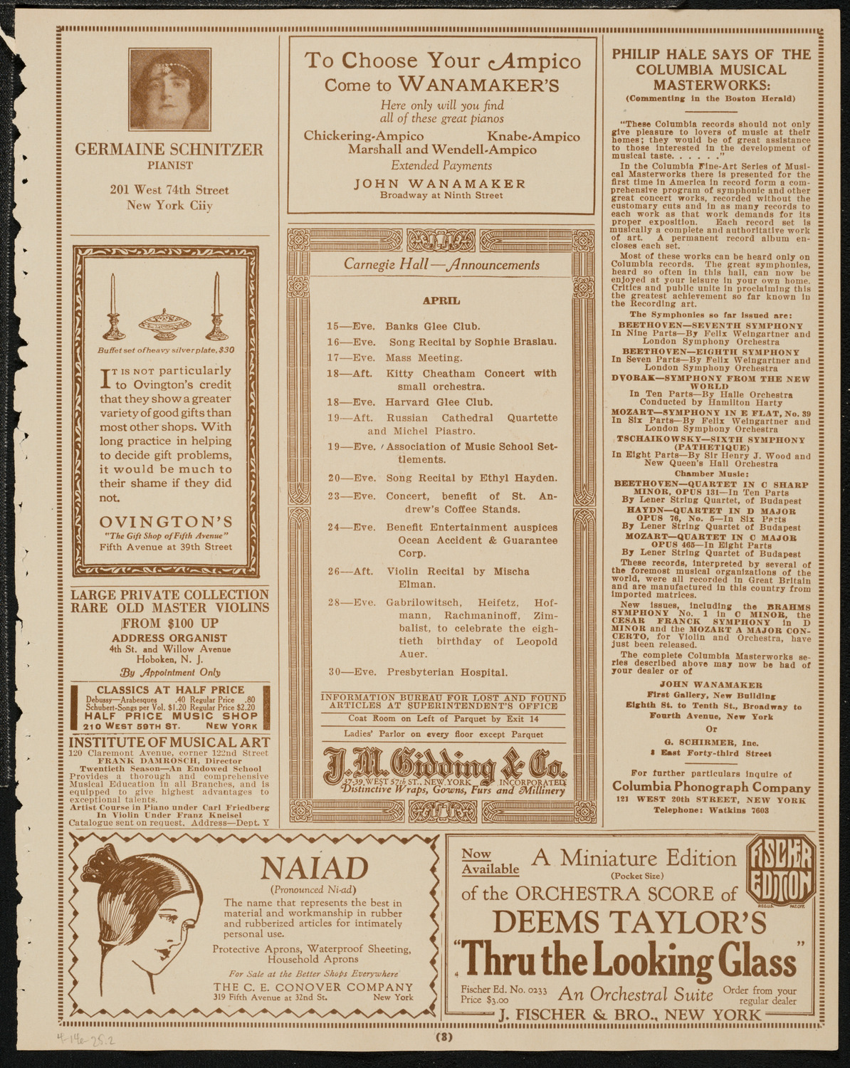 Philadelphia Orchestra, April 14, 1925, program page 3