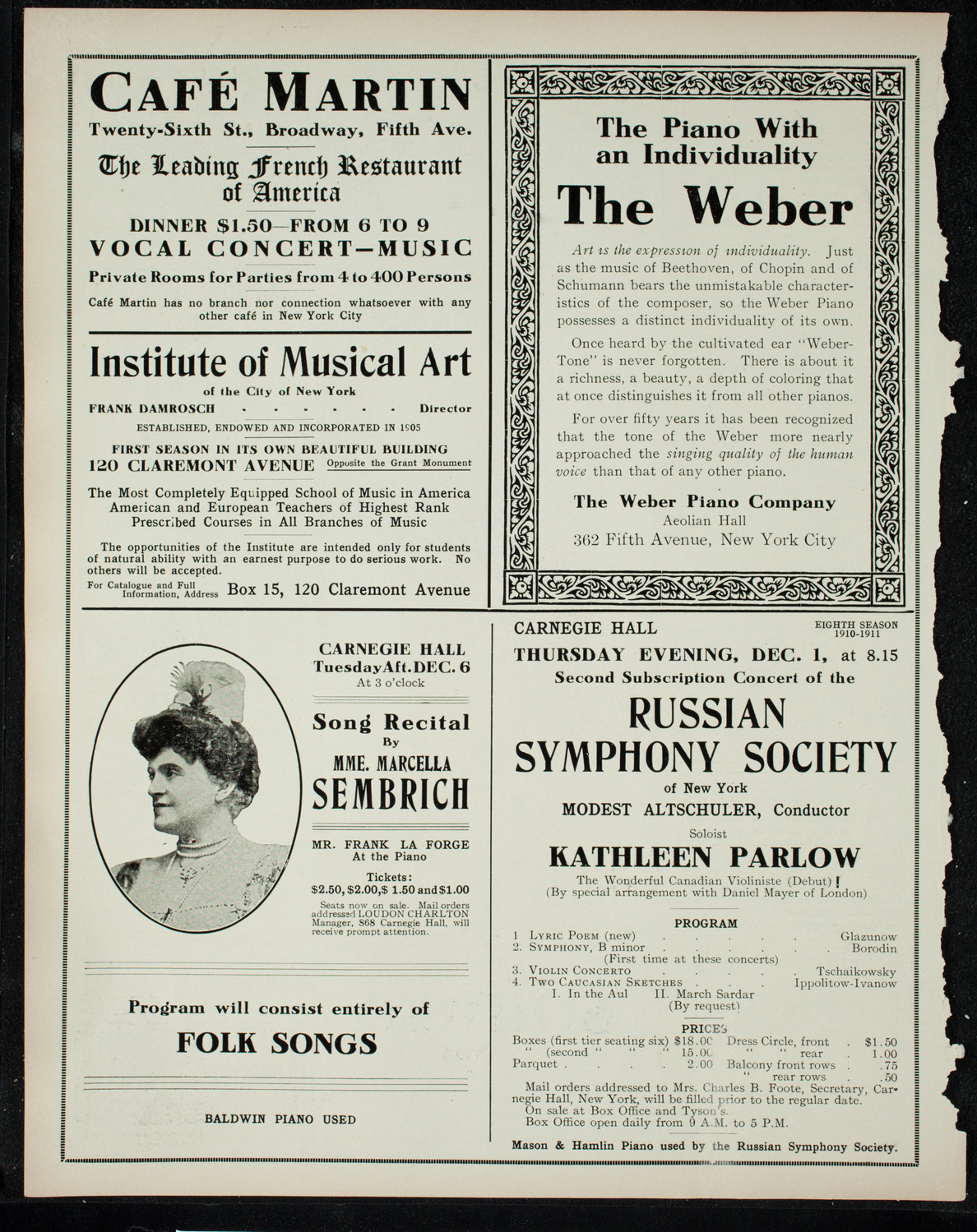 New York Philharmonic, November 22, 1910, program page 6