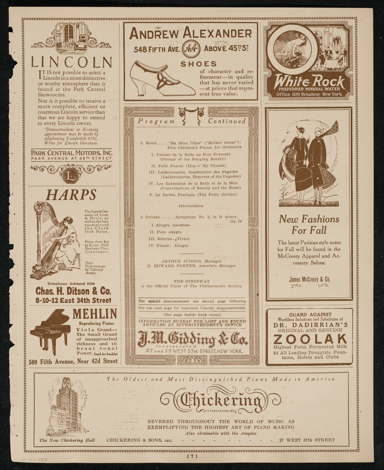 New York Philharmonic, November 21, 1924, program page 7