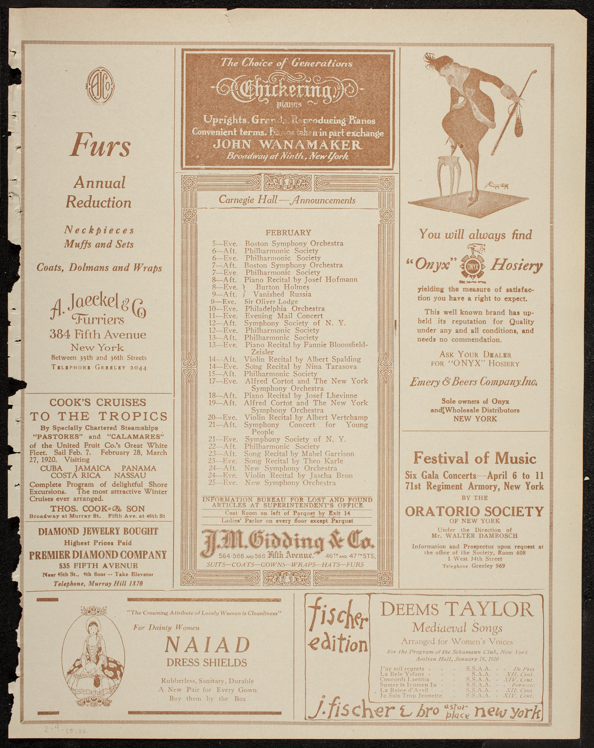 Columbia University Chorus, February 4, 1920, program page 3