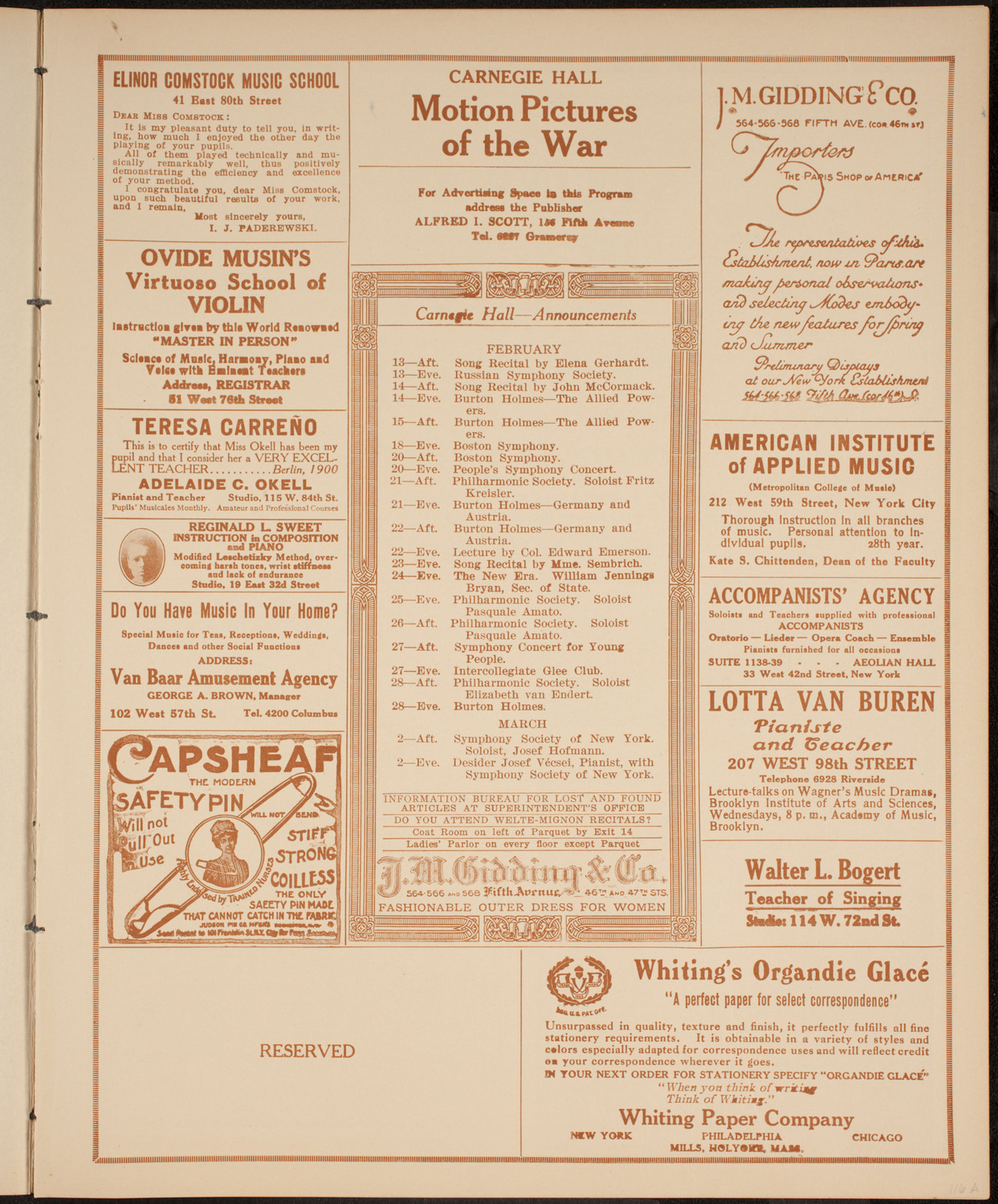 New York Philharmonic, February 12, 1915, program page 3
